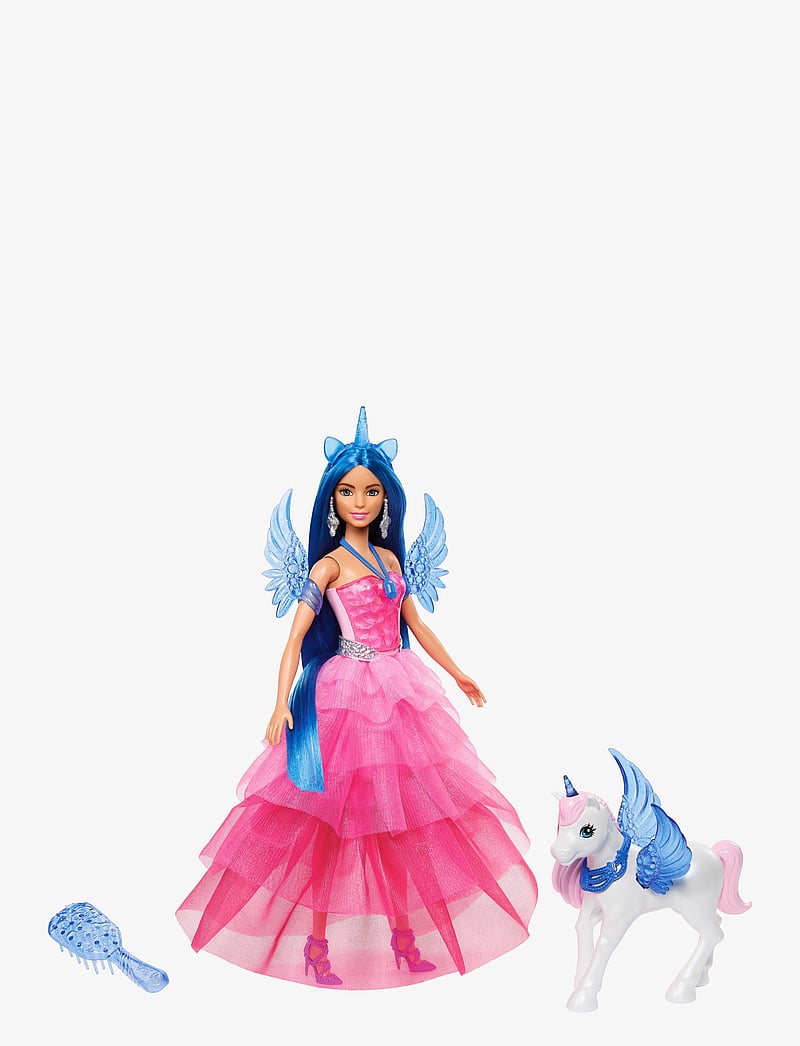 Barbie - A Touch of Magic Unicorn Toy, 65th Anniversary Doll with Blue Hair, Pink Gown & Pet Alicorn - nukud - multicolor - 0