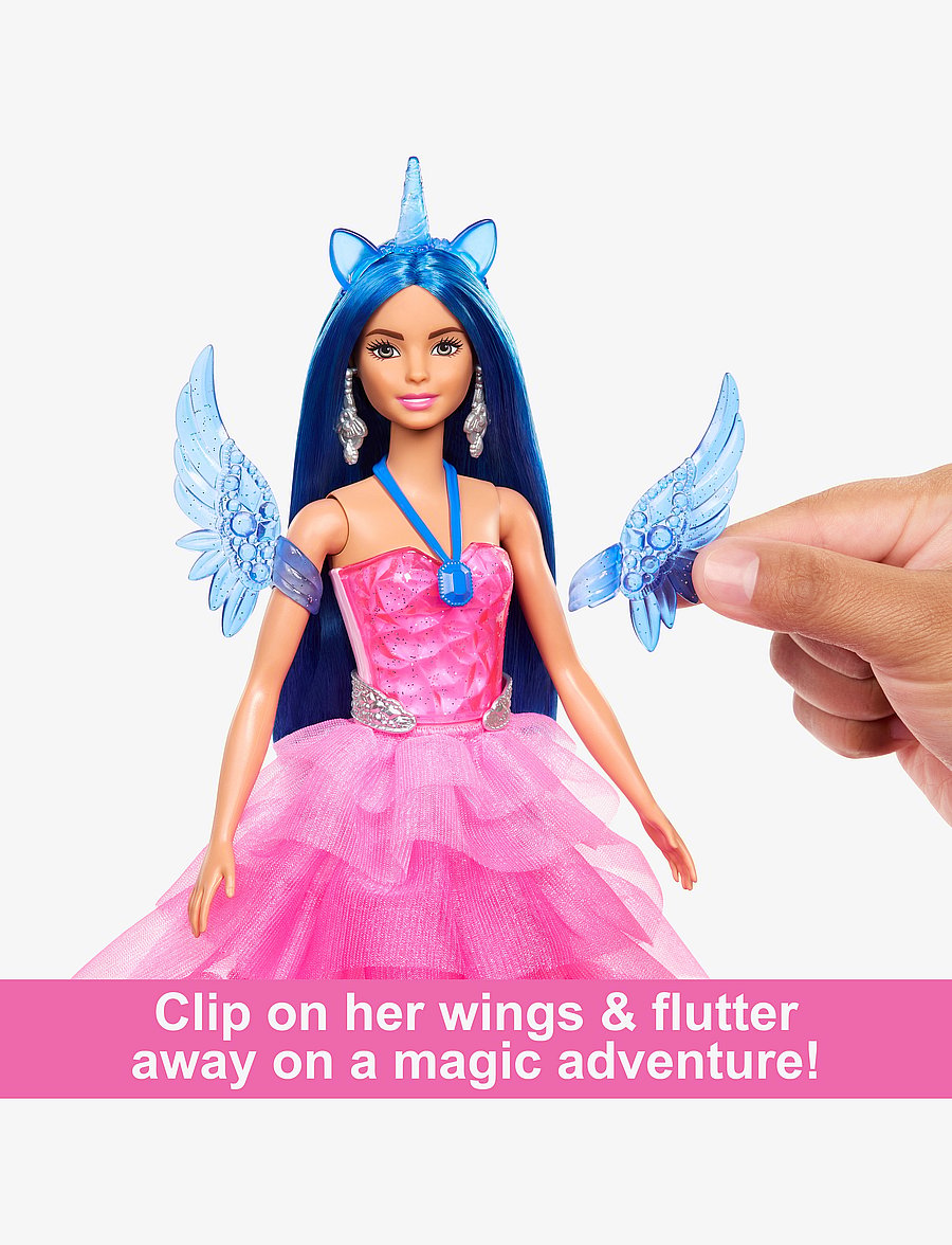 Barbie - A Touch of Magic Unicorn Toy, 65th Anniversary Doll with Blue Hair, Pink Gown & Pet Alicorn - puppen - multicolor - 3
