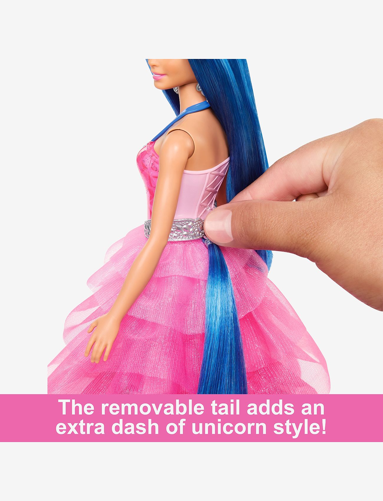 Barbie - A Touch of Magic Unicorn Toy, 65th Anniversary Doll with Blue Hair, Pink Gown & Pet Alicorn - nukud - multicolor - 4