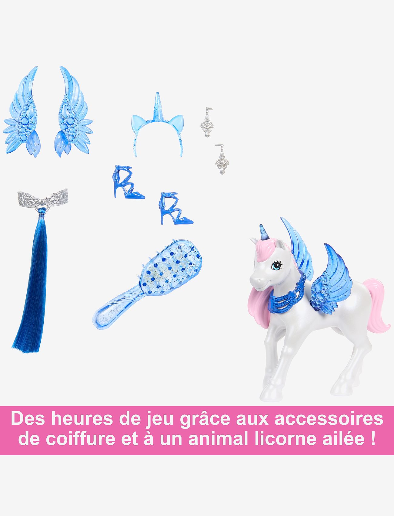 Barbie - A Touch of Magic Unicorn Toy, 65th Anniversary Doll with Blue Hair, Pink Gown & Pet Alicorn - nukud - multicolor - 5