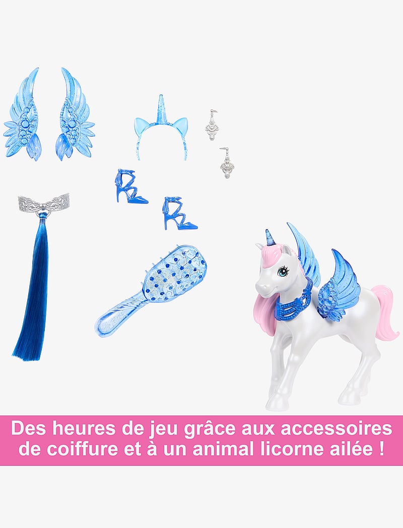 Barbie - A Touch of Magic Unicorn Toy, 65th Anniversary Doll with Blue Hair, Pink Gown & Pet Alicorn - nukud - multicolor - 5