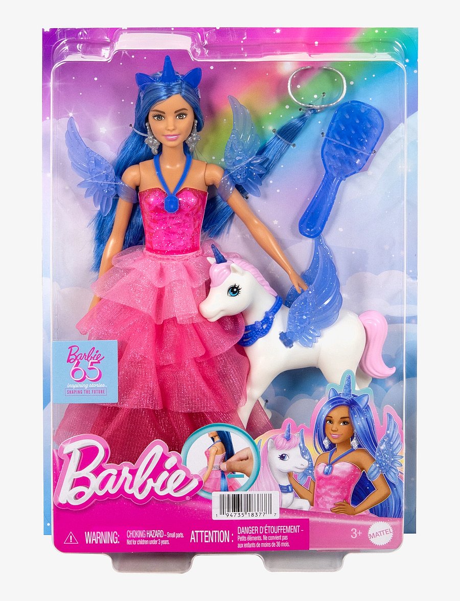 Barbie - A Touch of Magic Unicorn Toy, 65th Anniversary Doll with Blue Hair, Pink Gown & Pet Alicorn - puppen - multicolor - 5