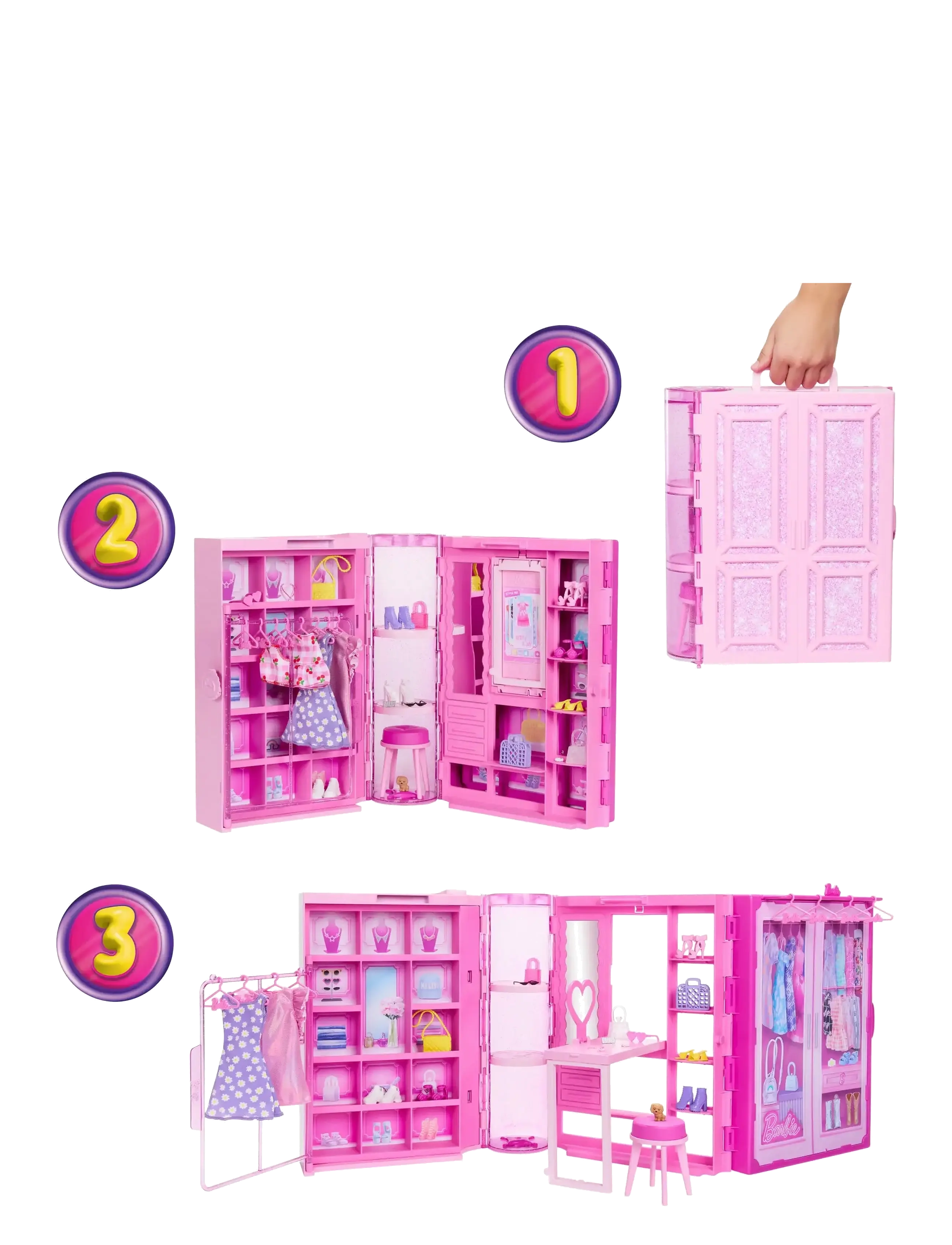 Barbie - Dream Closet Toy Playset with Fashion Doll, Clothes, & Accessories, 3-ft-Wide with 25+ Pieces - dúkkur - multicolor - 4