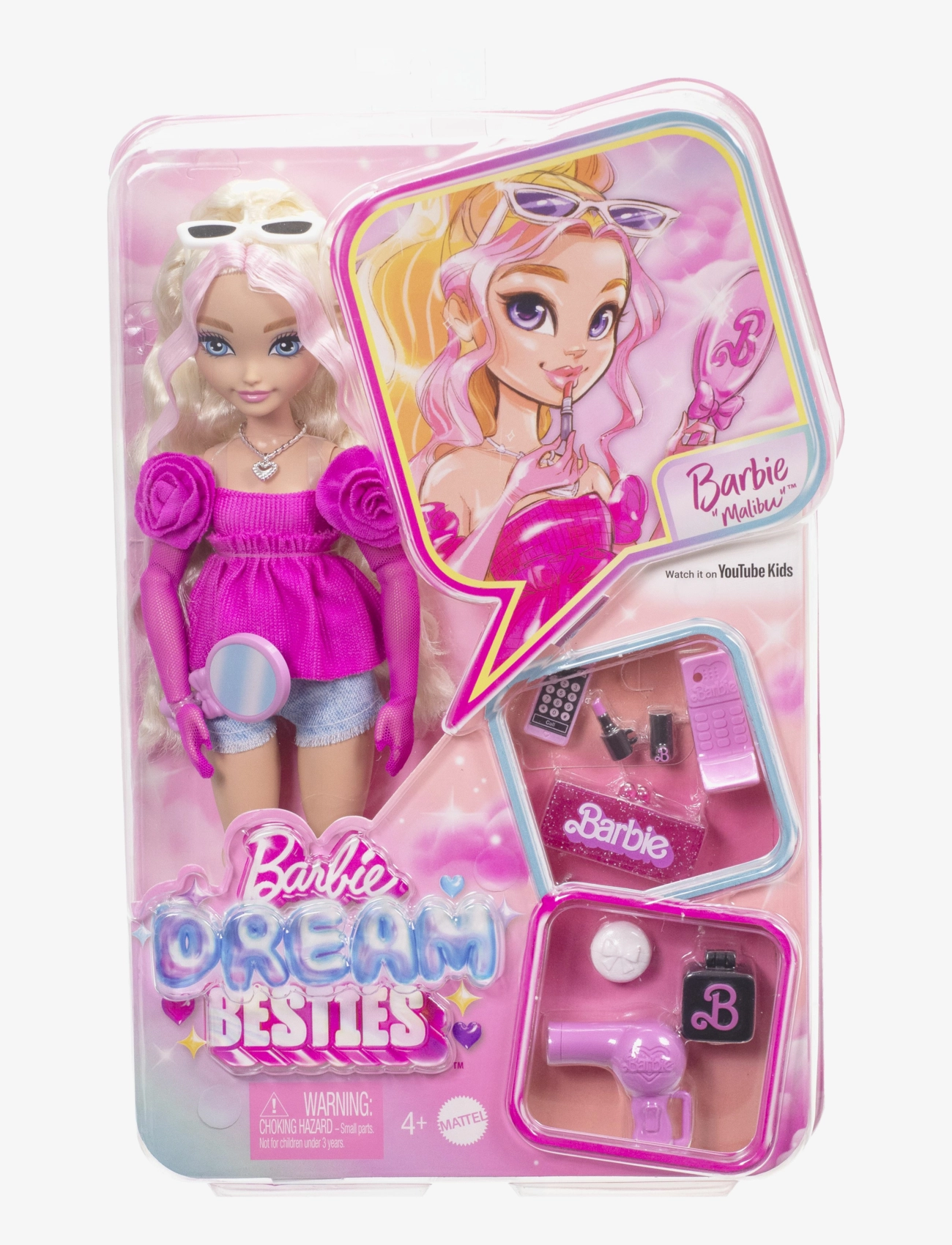 Barbie - Dream Besties “Malibu” Fashion Doll with 8 Makeup & Hair Themed Accessories - nukud - multicolor - 3