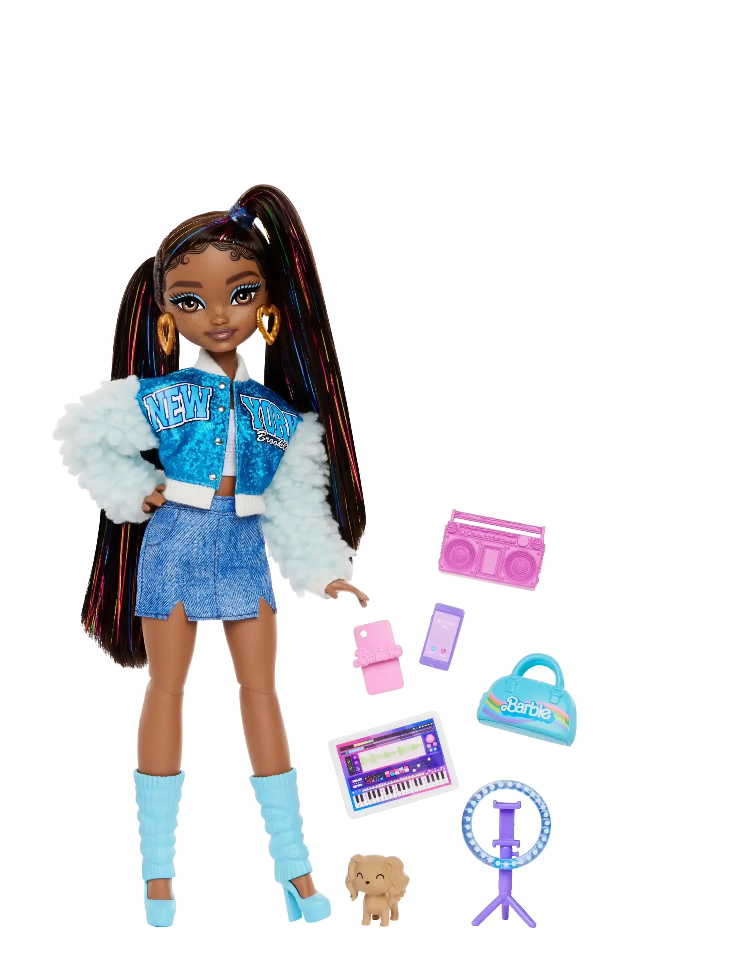 Barbie Dream Besties “Brooklyn” Fashion Doll With 8 Video & Music Themed Accessories, One Size, Dolls Blau - Dolls, Kinder