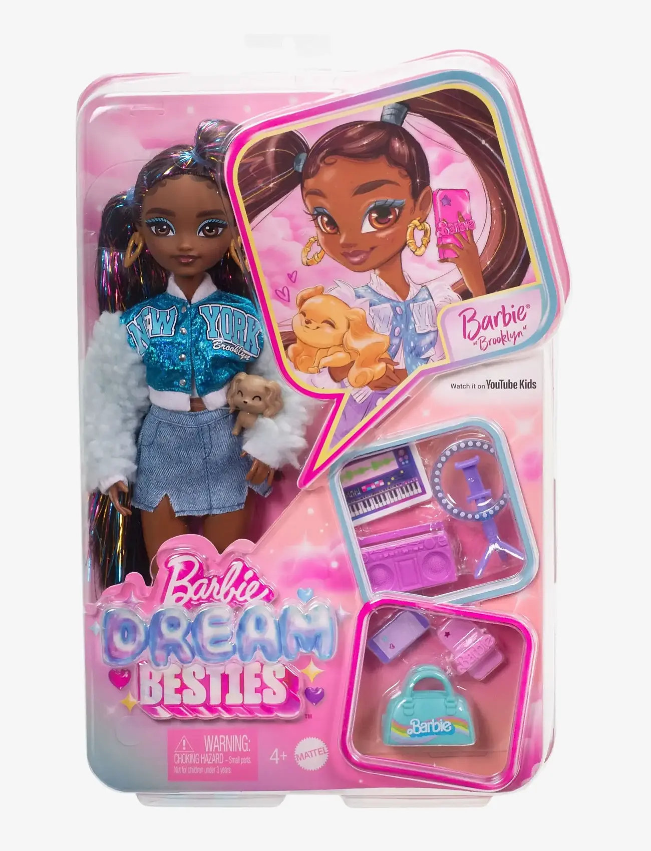 Barbie - Dream Besties “Brooklyn” Fashion Doll with 8 Video & Music Themed Accessories - dockor - multicolor - 5