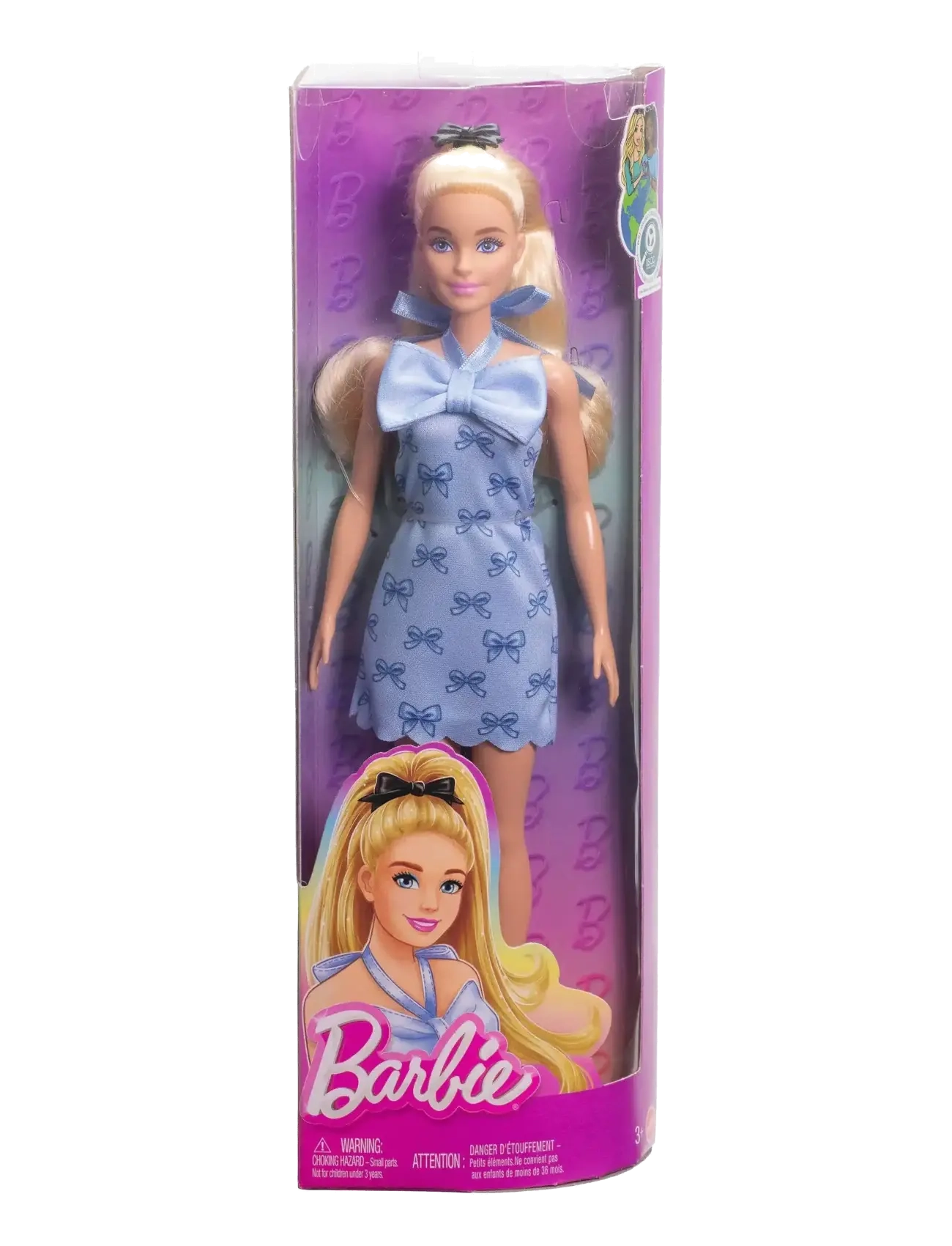 Barbie - Fashionistas Doll #237 in Blue Bow Halter Dress, Blonde Ponytail with Bow Accessory - lalki - multi color - 5