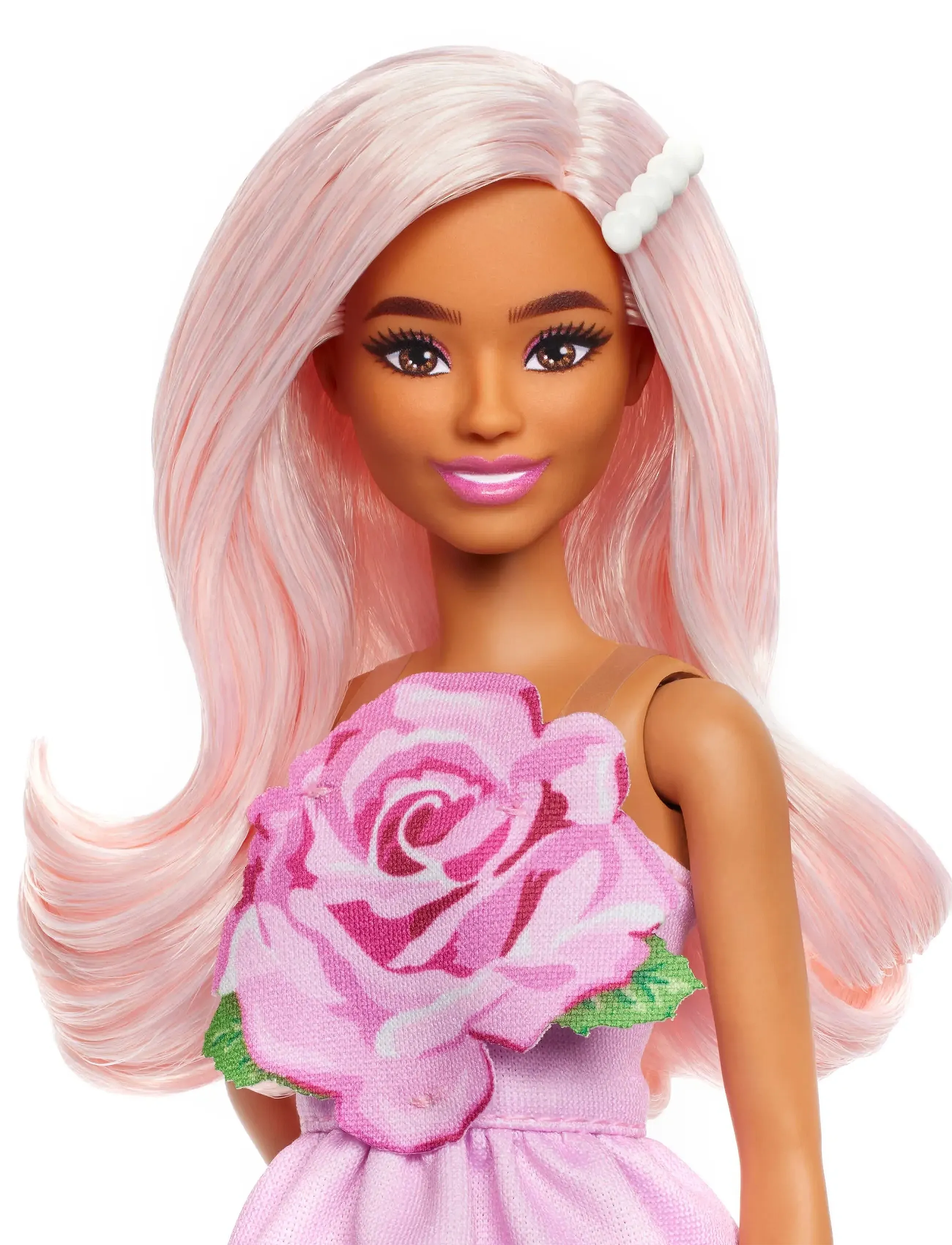 Barbie - Fashionistas Doll #238 in Strapless Rose Dress, Pink Hair with Barrette Accessory - dúkkur - multi color - 5