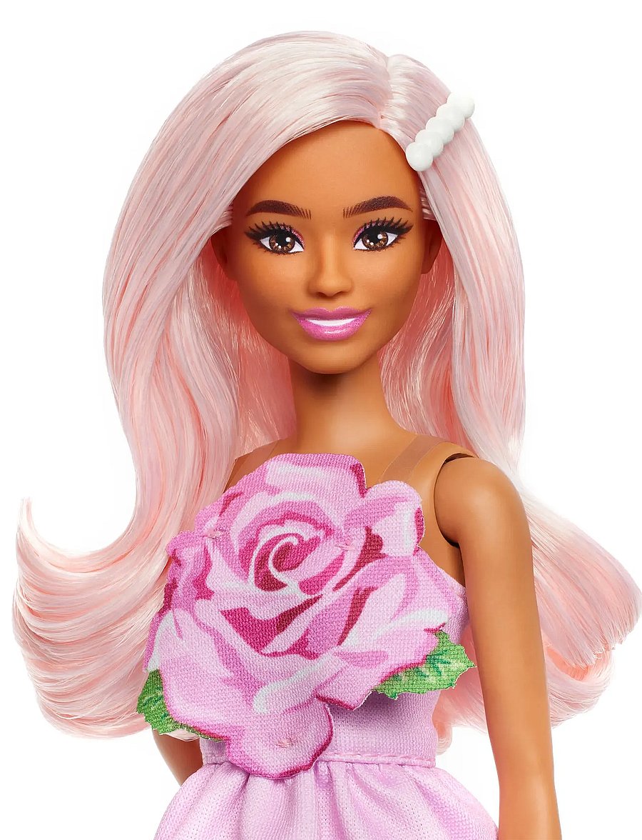 Barbie - Fashionistas Doll #238 in Strapless Rose Dress, Pink Hair with Barrette Accessory - dúkkur - multi color - 5