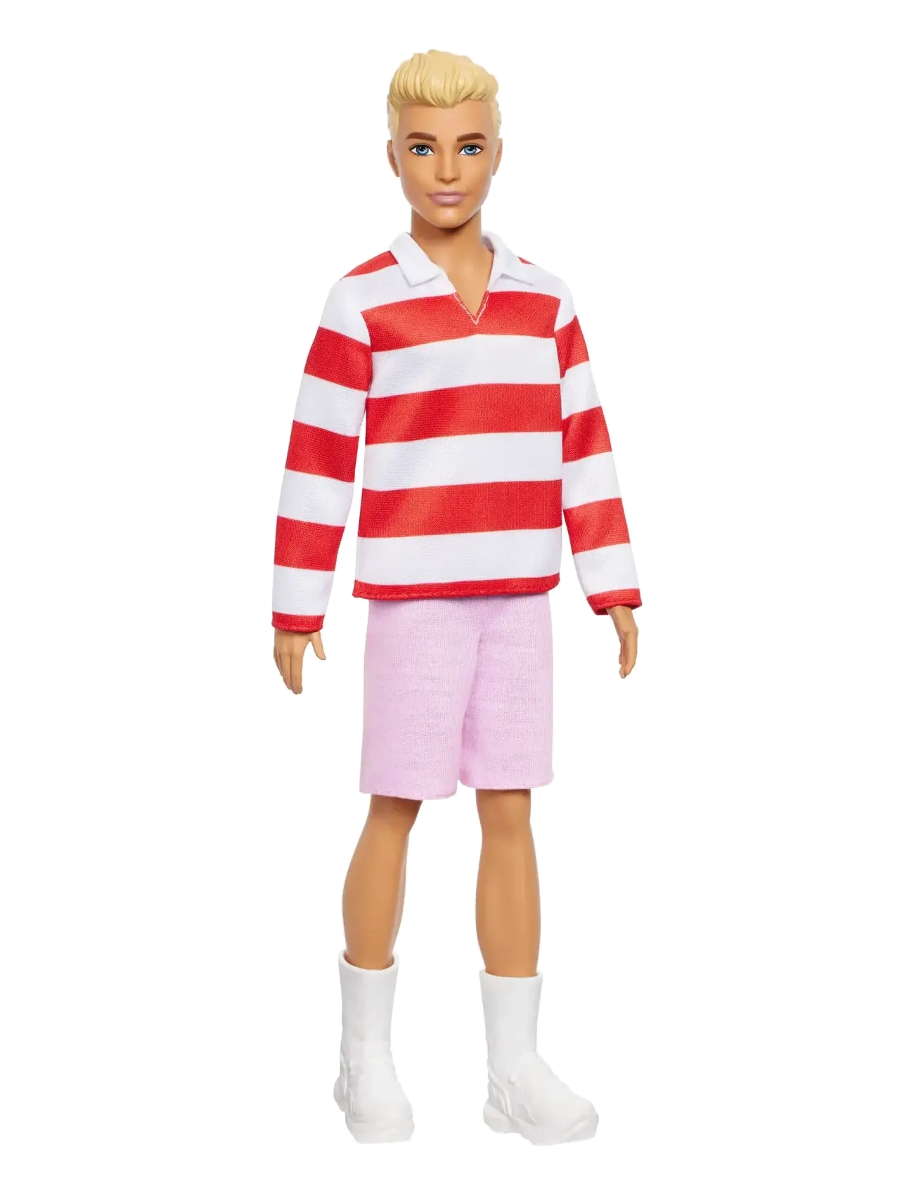 Fashionistas Ken Doll #241 in Red Striped Top and Pink Shorts with White Sneakers, Blonde - MULTI COLOR