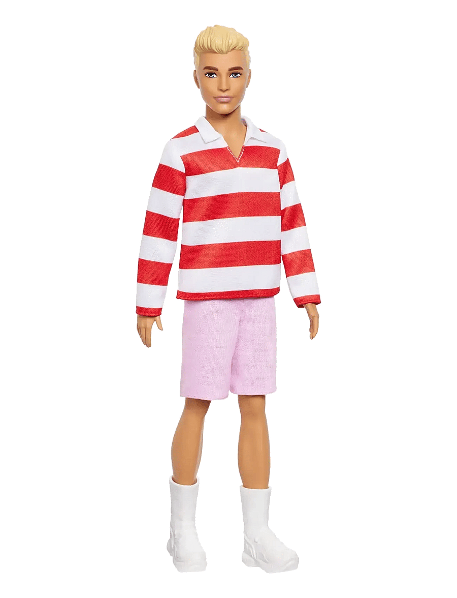 Barbie - Fashionistas Ken Doll #241 in Red Striped Top and Pink Shorts with White Sneakers, Blonde - poupées - multi color - 0