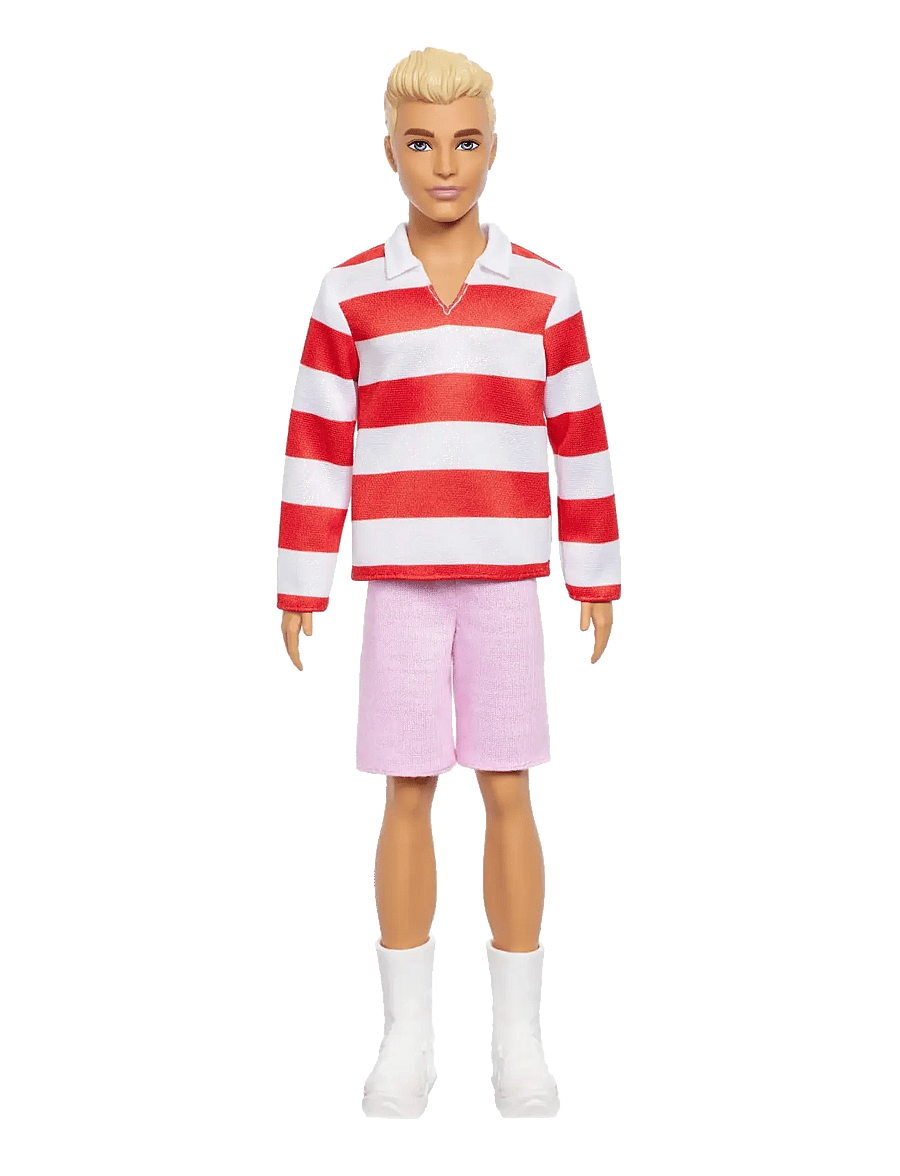 Barbie - Fashionistas Ken Doll #241 in Red Striped Top and Pink Shorts with White Sneakers, Blonde - poupées - multi color - 3