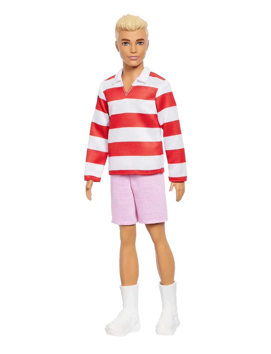 Barbie - Fashionistas Ken Doll #241 in Red Striped Top and Pink Shorts with White Sneakers, Blonde - poupées - multi color - 4