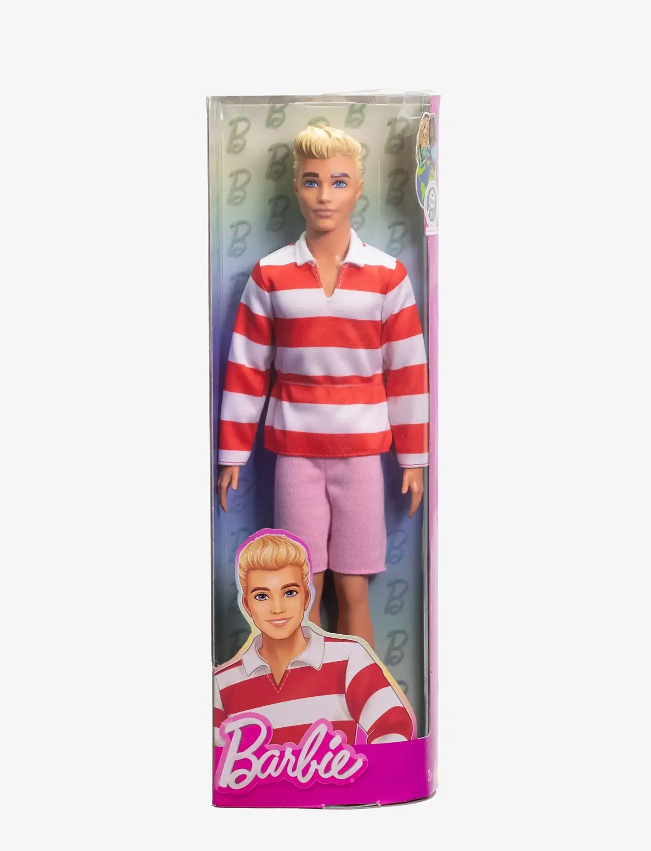 Barbie - Fashionistas Ken Doll #241 in Red Striped Top and Pink Shorts with White Sneakers, Blonde - dockor - multi color - 5
