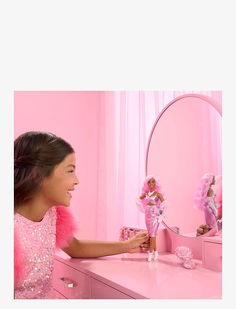 Barbie - Deluxe Style Doll #1 in Glossy Pink core Dress with Velvet Gloves, Pink Hair - nukud - multi color - 1