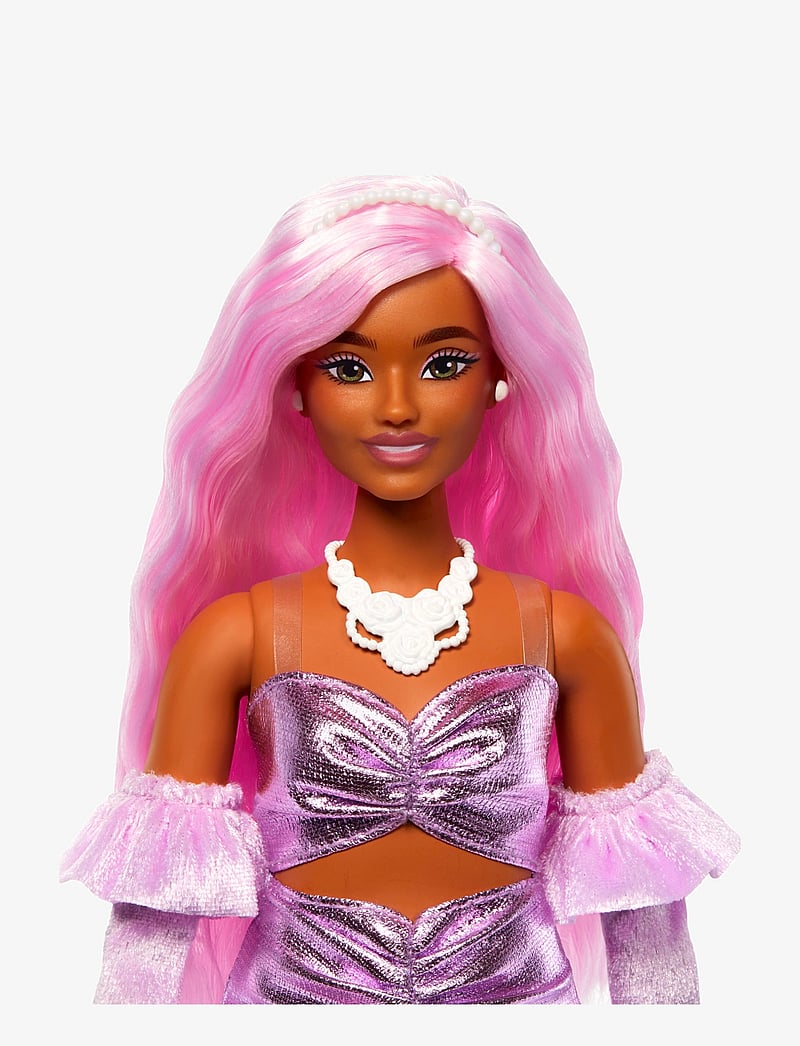 Barbie - Deluxe Style Doll #1 in Glossy Pink core Dress with Velvet Gloves, Pink Hair - nukud - multi color - 2
