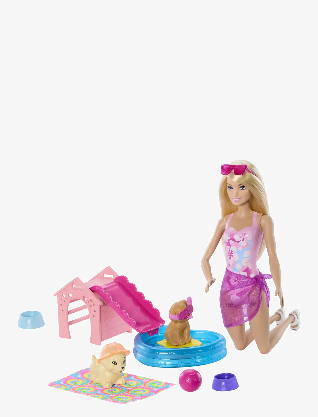 Barbie - Puppy Pool Party Playset with Doll, Pool, Doghouse & Slide, 2 Pet Figures & 6 Accessories - puppen - multi color - 0