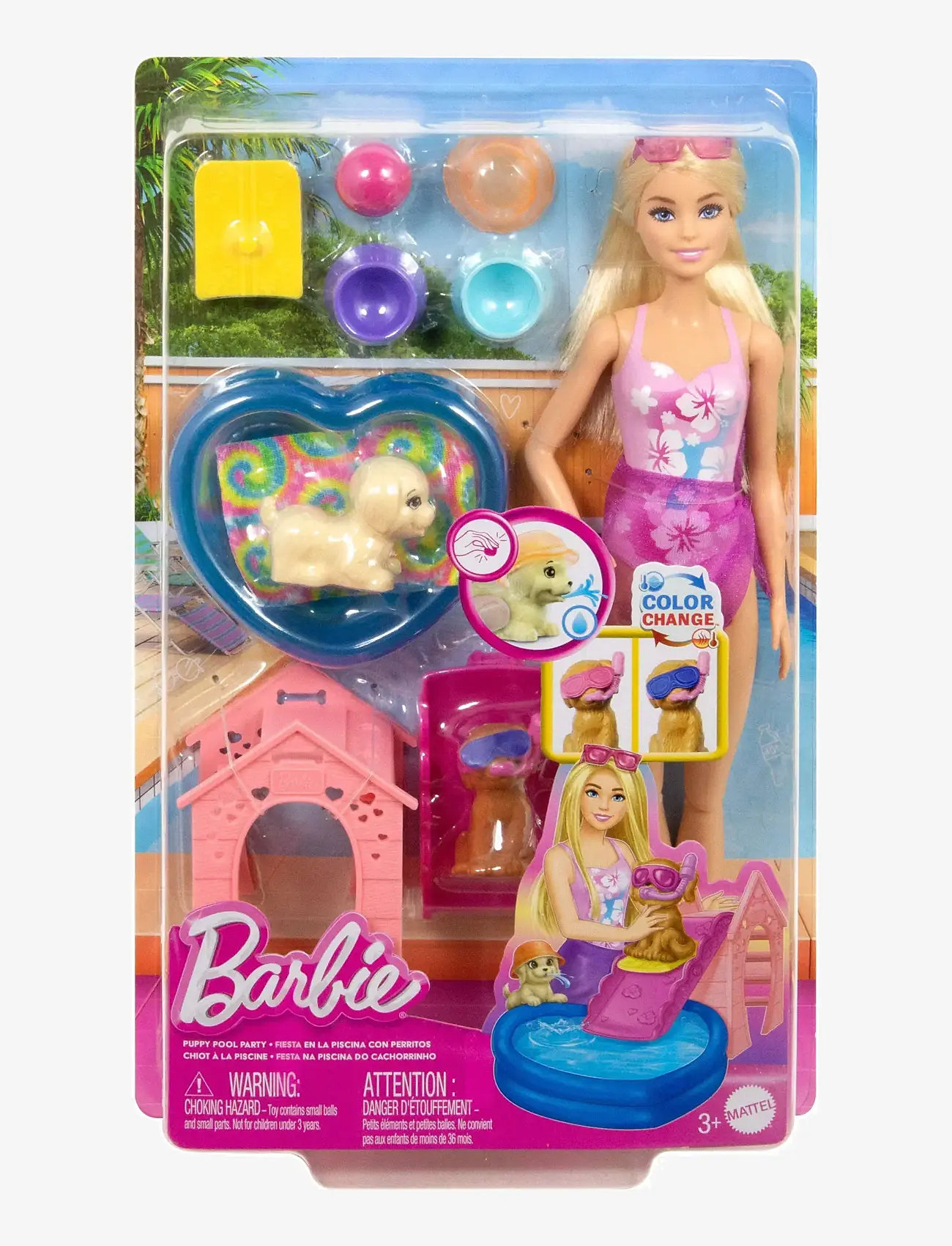 Barbie - Puppy Pool Party Playset with Doll, Pool, Doghouse & Slide, 2 Pet Figures & 6 Accessories - puppen - multi color - 5
