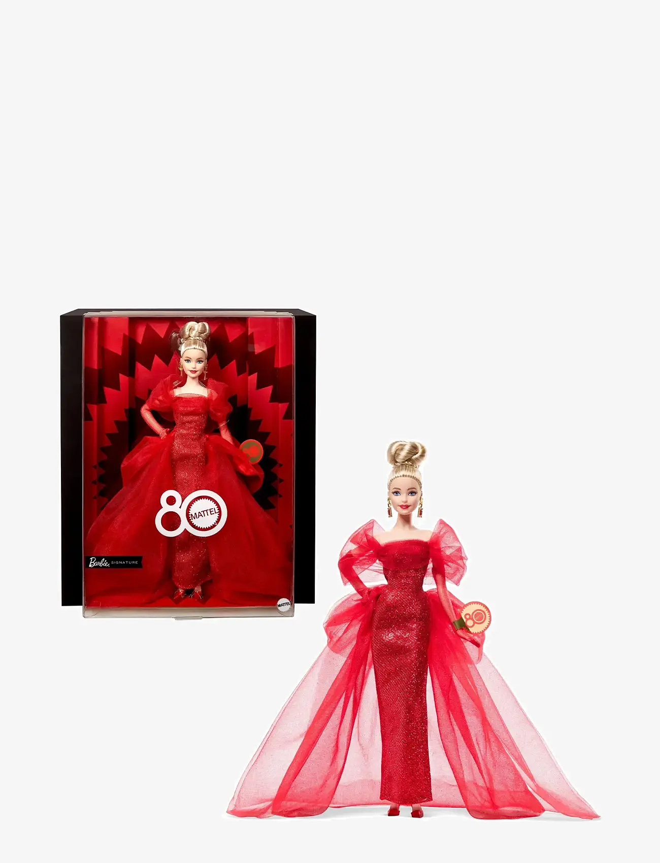 Barbie - Signature Collectible Doll for Mattel 80th Anniversary, Glittery Red Tulle Gown, Blonde Hair - nuket - multi color - 0
