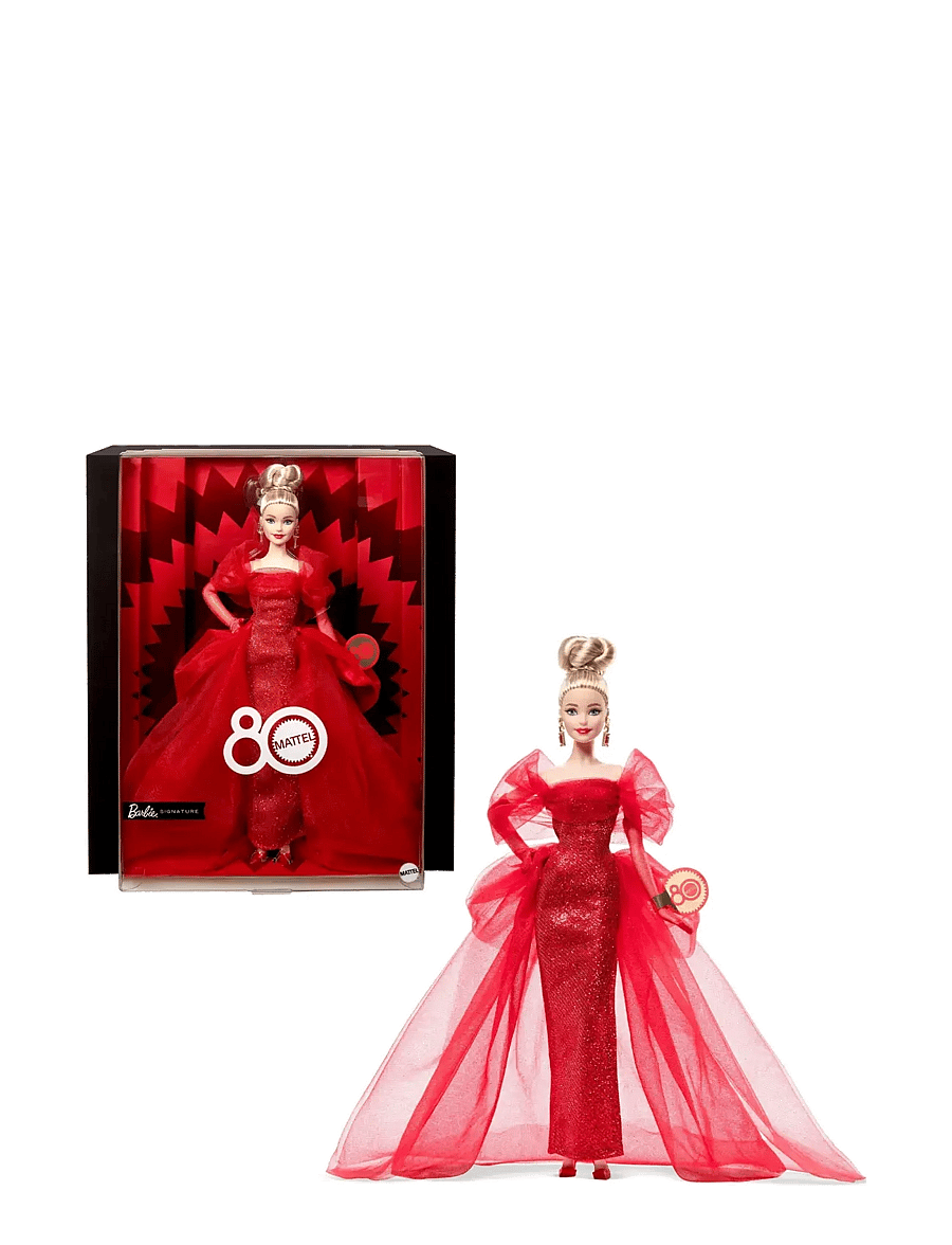 Barbie - Signature Collectible Doll for Mattel 80th Anniversary, Glittery Red Tulle Gown, Blonde Hair - dúkkur - multi color - 0