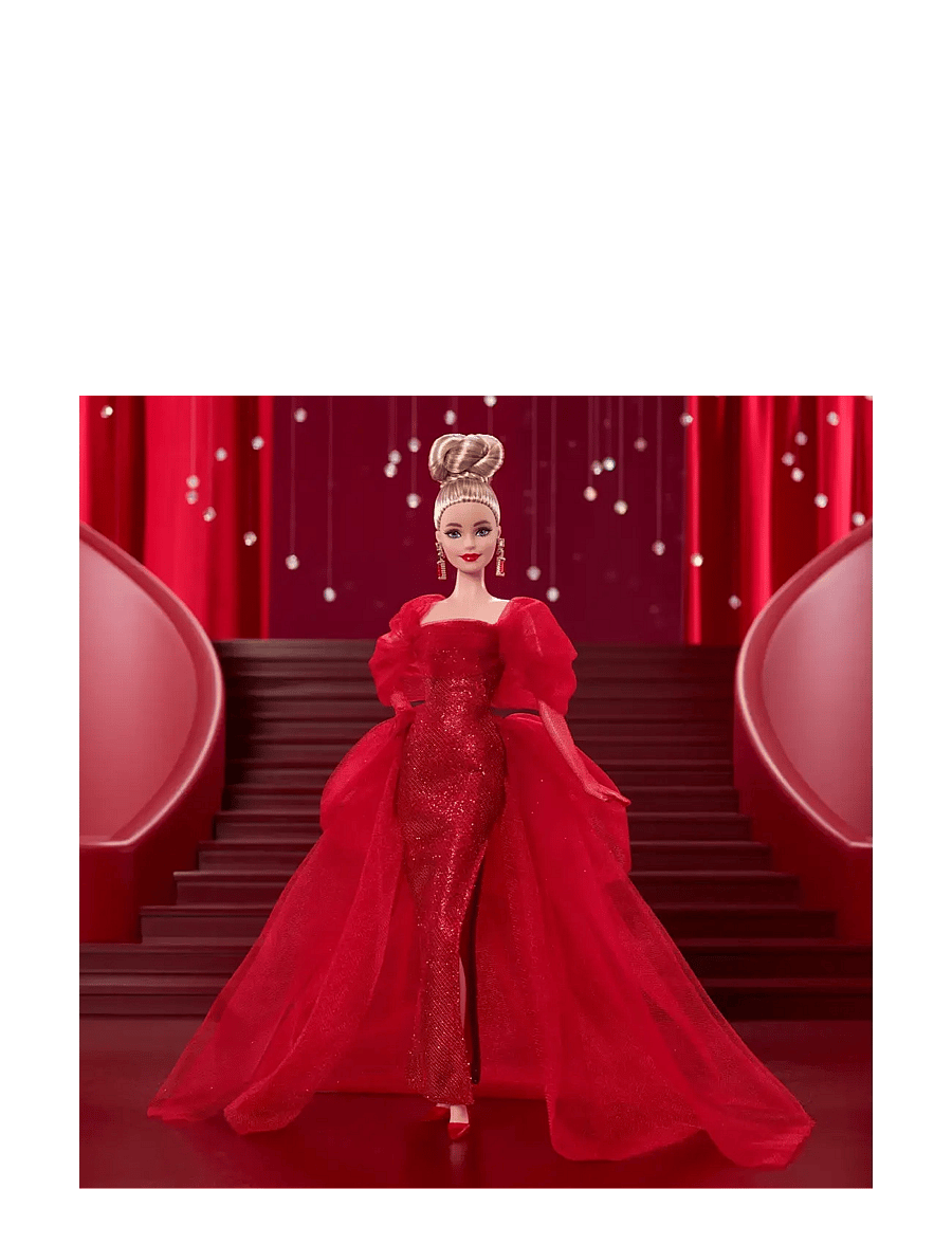 Barbie - Signature Collectible Doll for Mattel 80th Anniversary, Glittery Red Tulle Gown, Blonde Hair - dúkkur - multi color - 1
