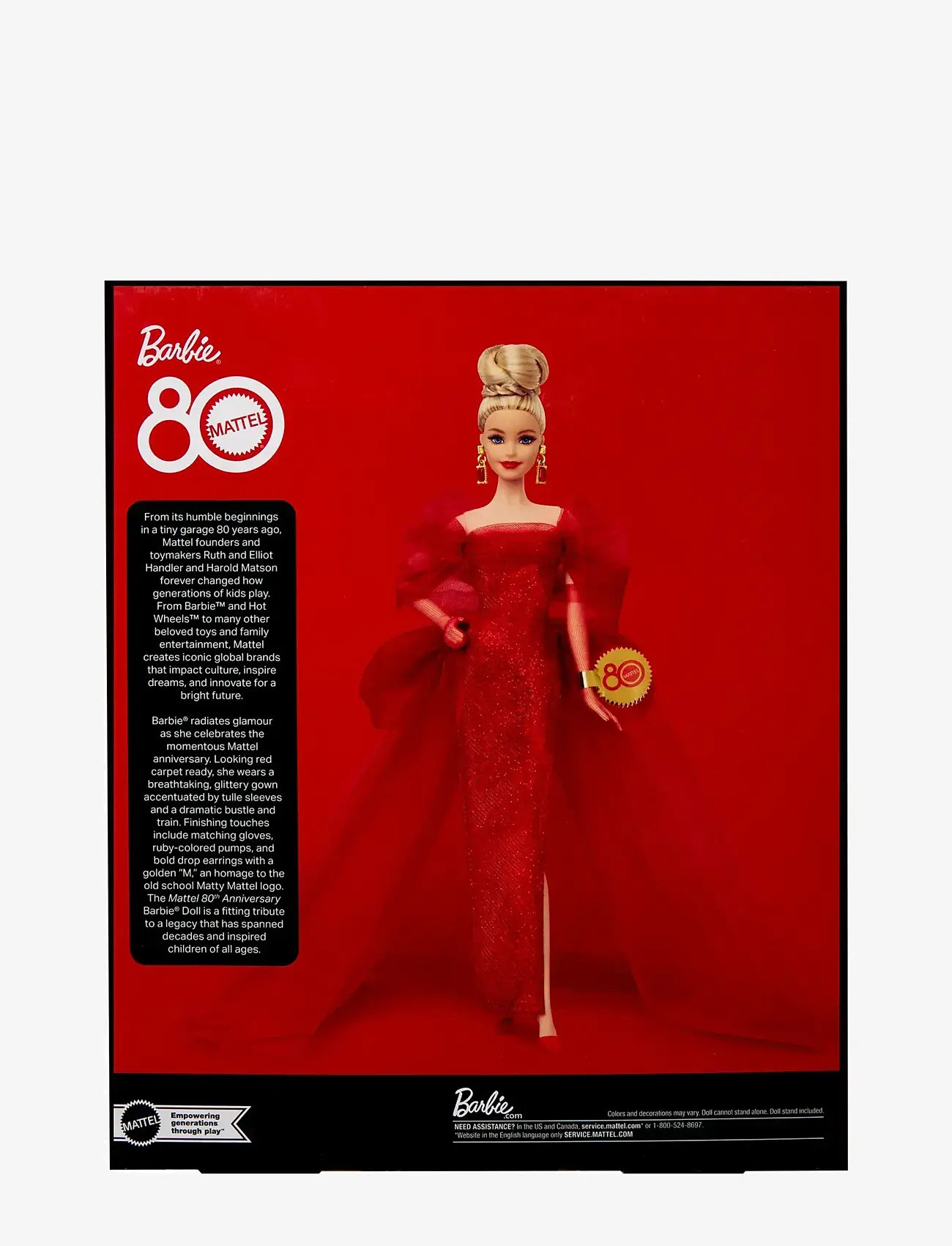 Barbie - Signature Collectible Doll for Mattel 80th Anniversary, Glittery Red Tulle Gown, Blonde Hair - nuket - multi color - 5