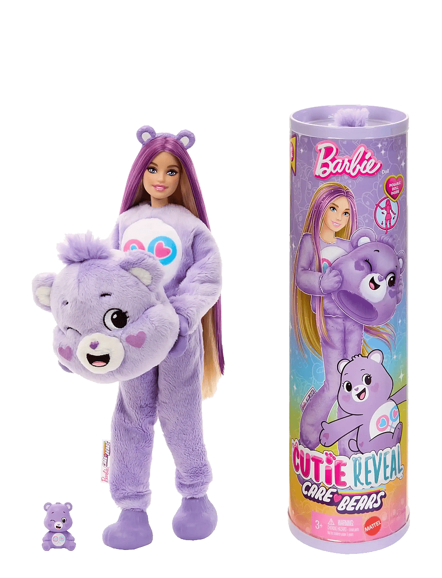 Barbie - Cutie Reveal Care Bears Series Doll & Accessories in Share Bear Plush Costume, 10 Surprises - multi color - 0