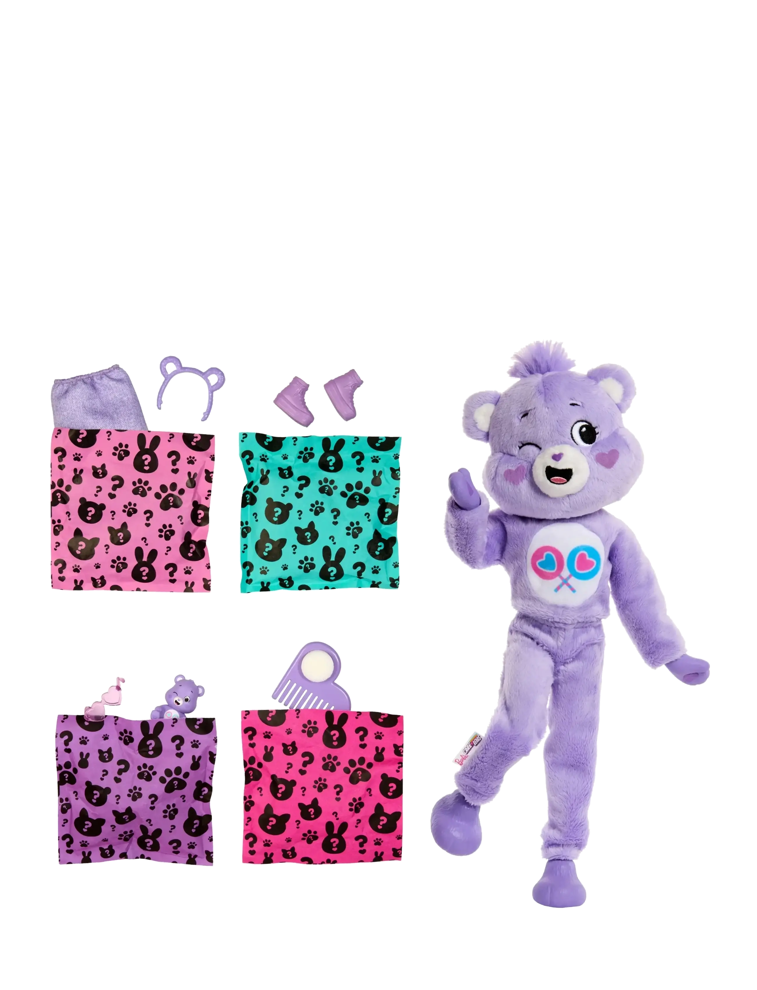 Barbie - Cutie Reveal Care Bears Series Doll & Accessories in Share Bear Plush Costume, 10 Surprises - multi color - 3