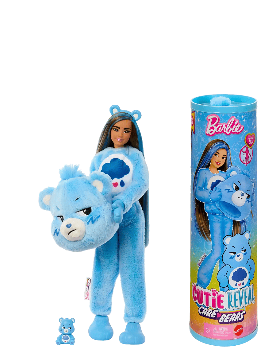 Barbie - Cutie Reveal Care Bears Series Doll & Accessories in Grumpy Bear Plush Costume, 10 Surprises - multi color - 0