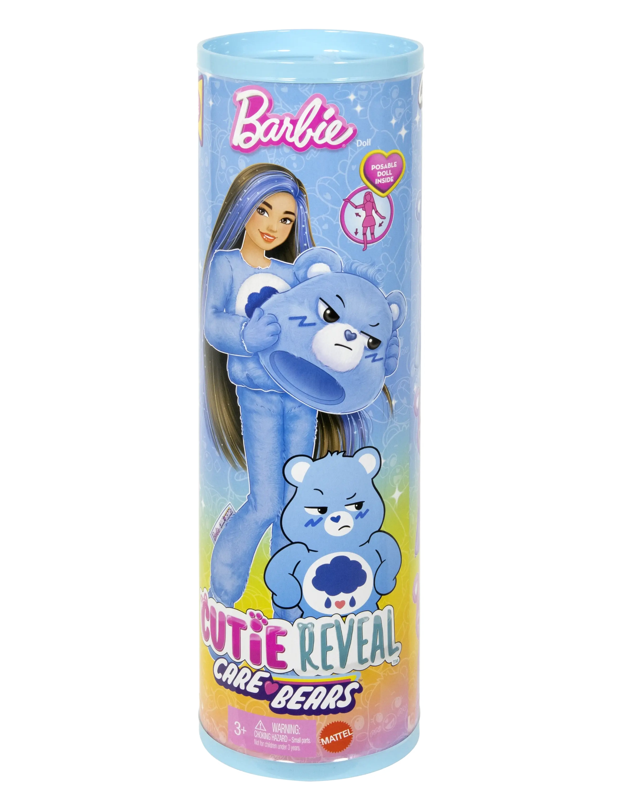 Barbie - Cutie Reveal Care Bears Series Doll & Accessories in Grumpy Bear Plush Costume, 10 Surprises - multi color - 1