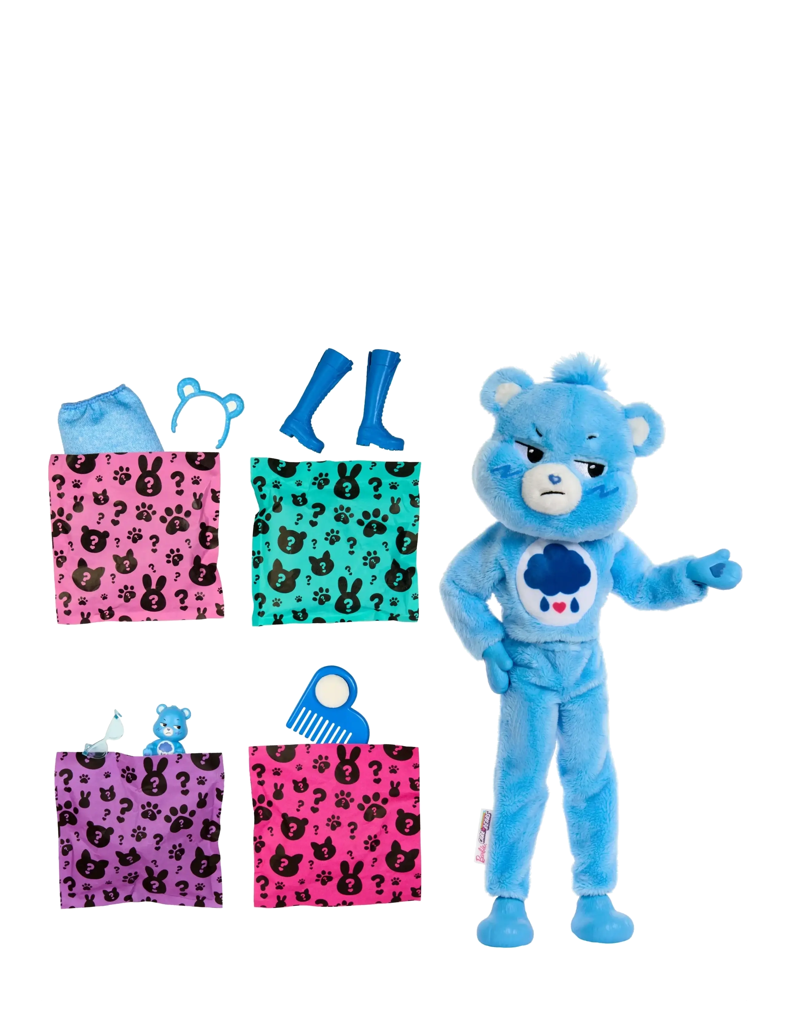 Barbie - Cutie Reveal Care Bears Series Doll & Accessories in Grumpy Bear Plush Costume, 10 Surprises - multi color - 3