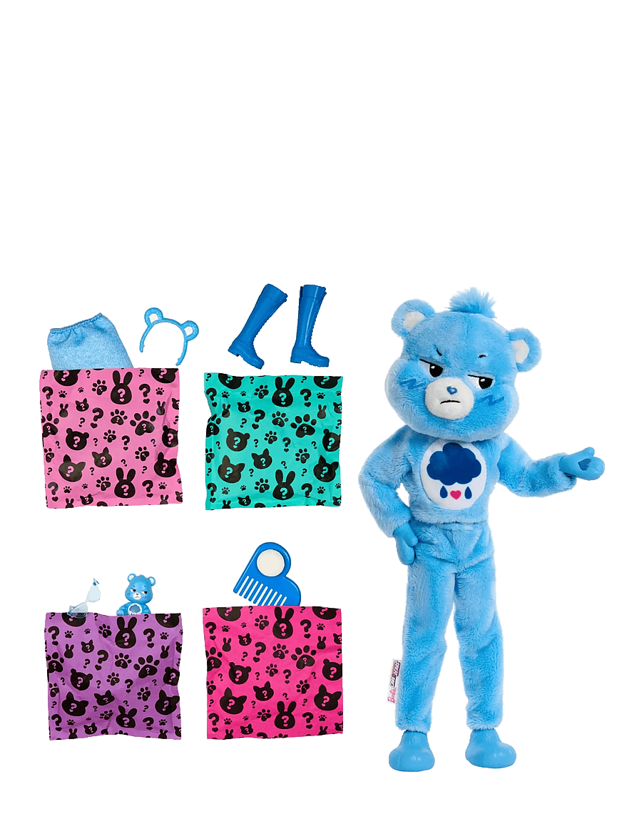 Barbie - Cutie Reveal Care Bears Series Doll & Accessories in Grumpy Bear Plush Costume, 10 Surprises - multi color - 3