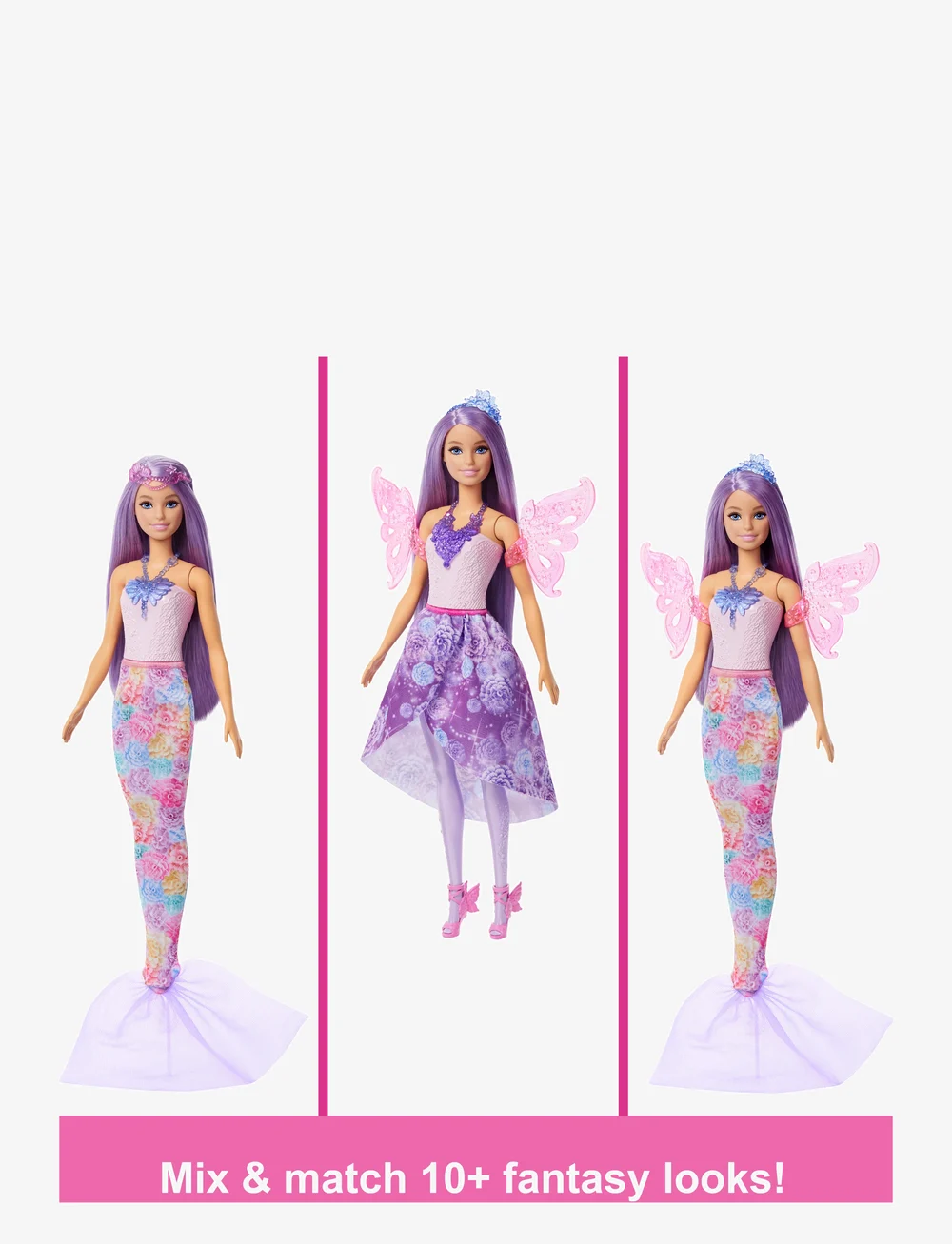 Barbie - Doll Fantasy Fashion Pack with Accessories Including Mermaid Tail, Fairy Wings, & Necklaces - dúkkur - multi color - 3