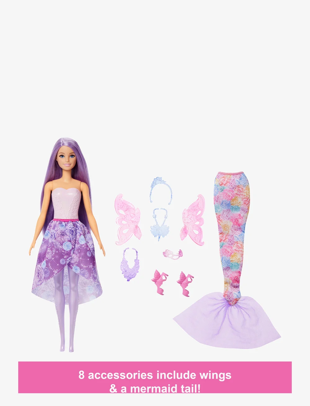 Barbie - Doll Fantasy Fashion Pack with Accessories Including Mermaid Tail, Fairy Wings, & Necklaces - dúkkur - multi color - 4
