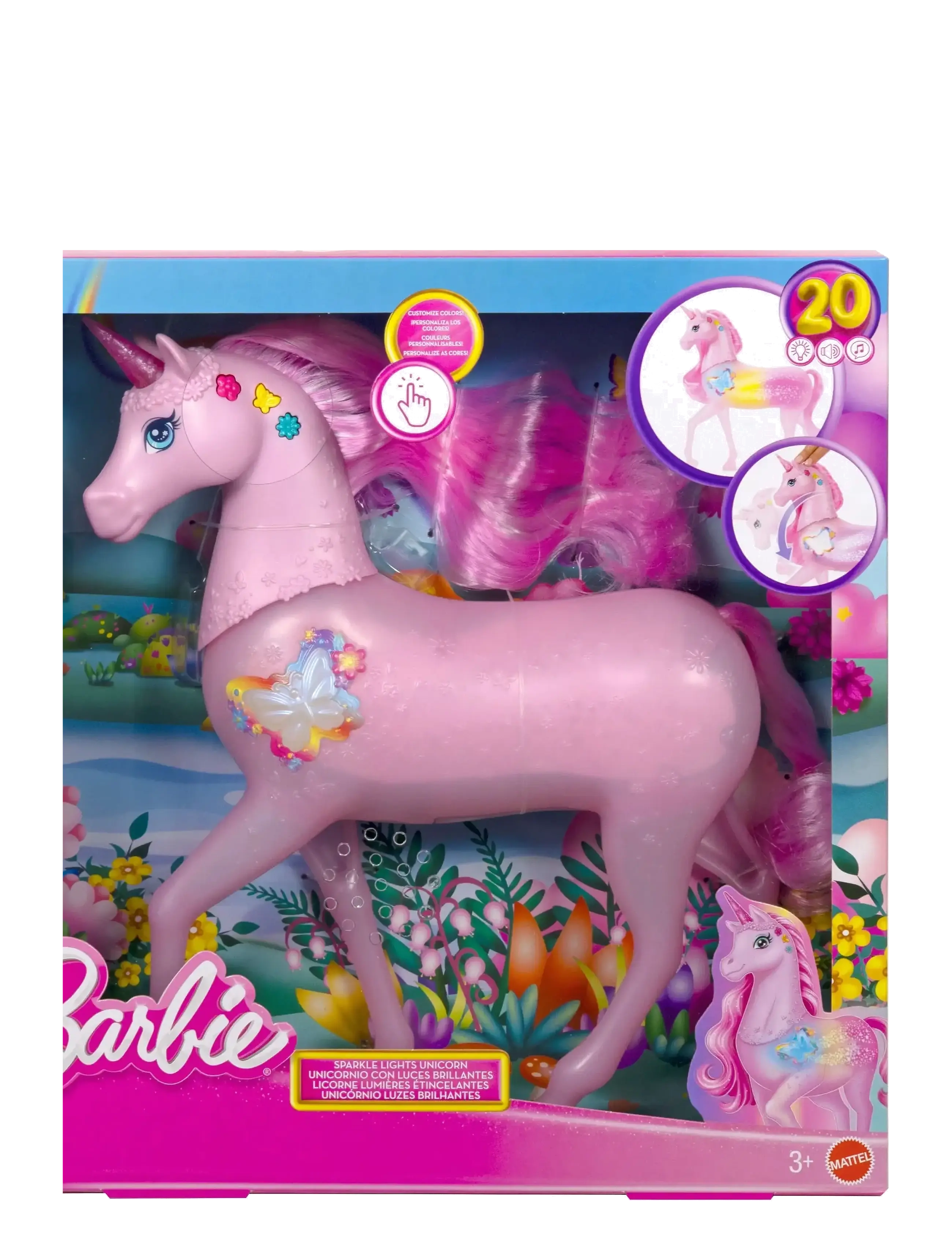 Barbie - Sparkle Lights Toy Unicorn with 20 Interactive Combos of Lights, Sounds & Music - dyr - multi color - 4