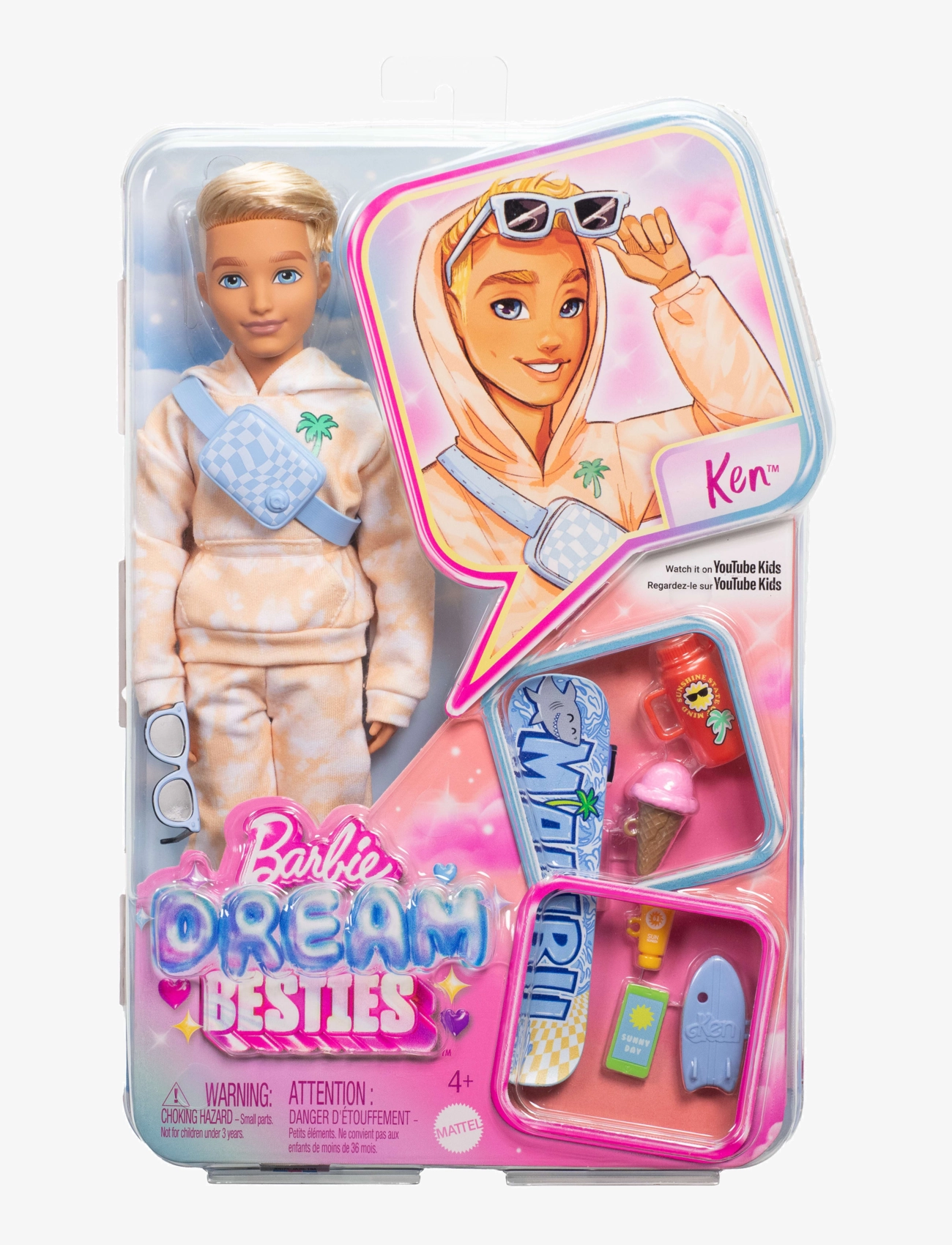 Barbie Dream Besties Ken Fashion Doll With 9 Summer & Skateboard Themed Accessories, Børn, Dolls, Multi/mønstret, Str: ONE SIZE