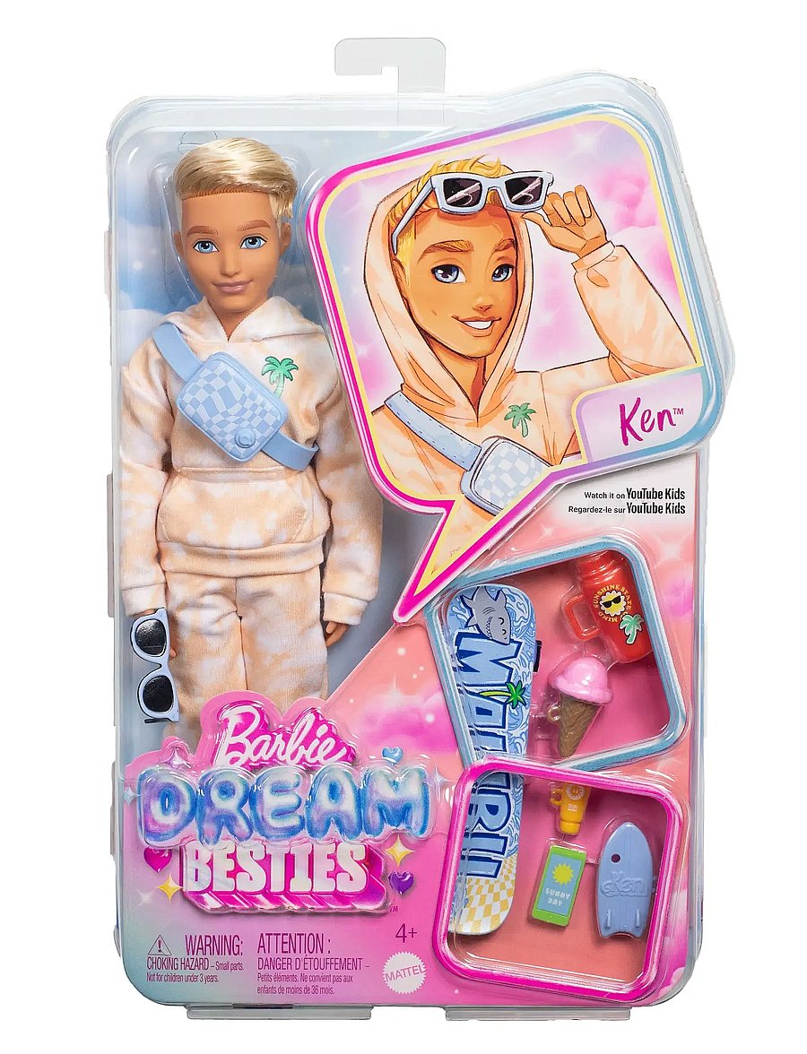 Barbie - Dream Besties Ken Fashion Doll with 9 Summer & Skateboard Themed Accessories - puppen - multi color - 0
