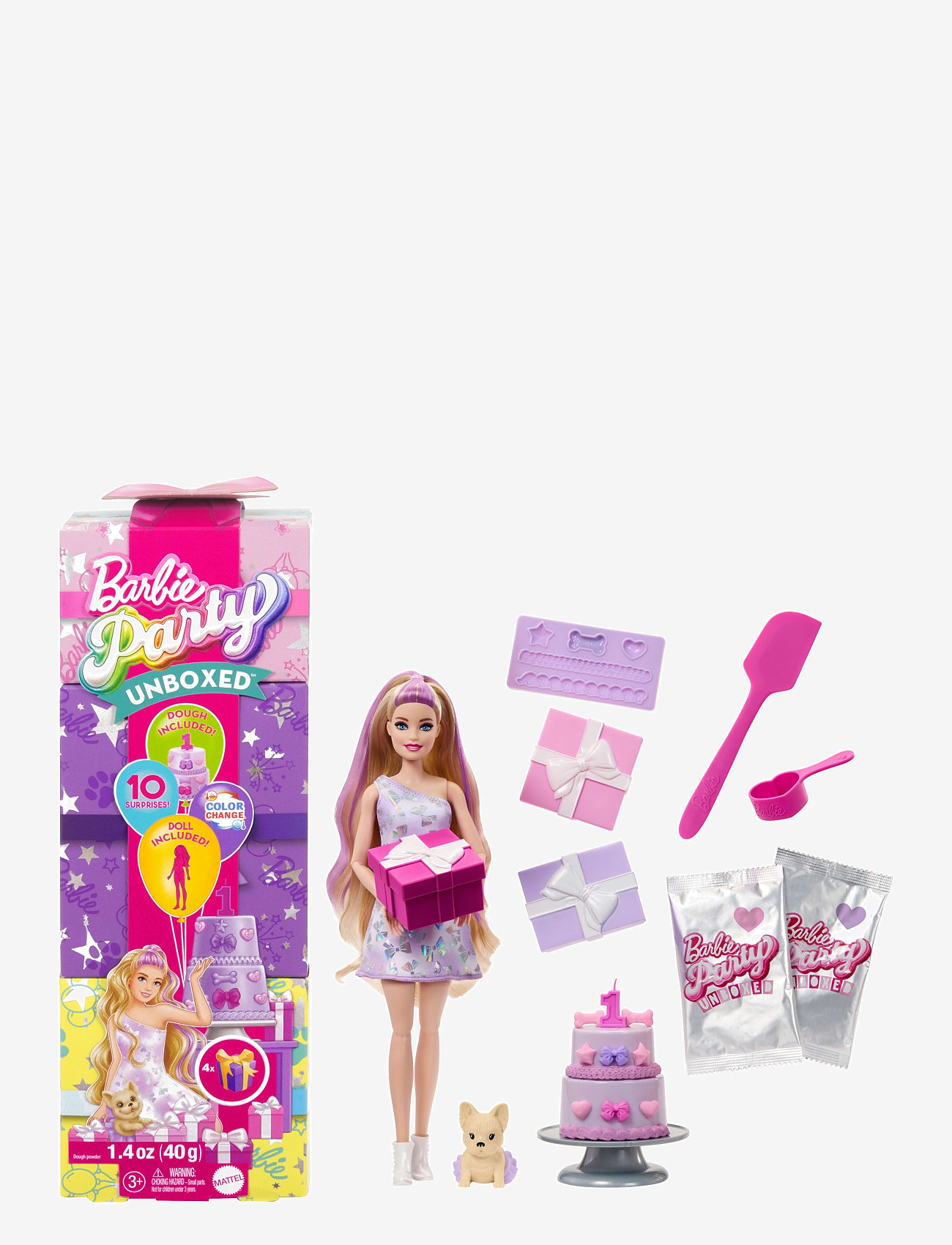 Barbie - Party Unboxed Pet Birthday Series Doll & Accessories, Birthday Bows Set with 10 Surprises - dúkkur - multi color - 1