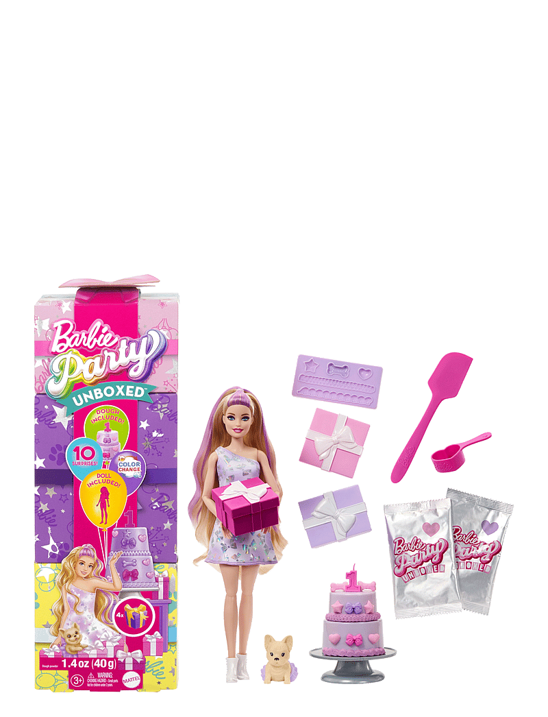 Barbie - Party Unboxed Pet Birthday Series Doll & Accessories, Birthday Bows Set with 10 Surprises - dúkkur - multi color - 1