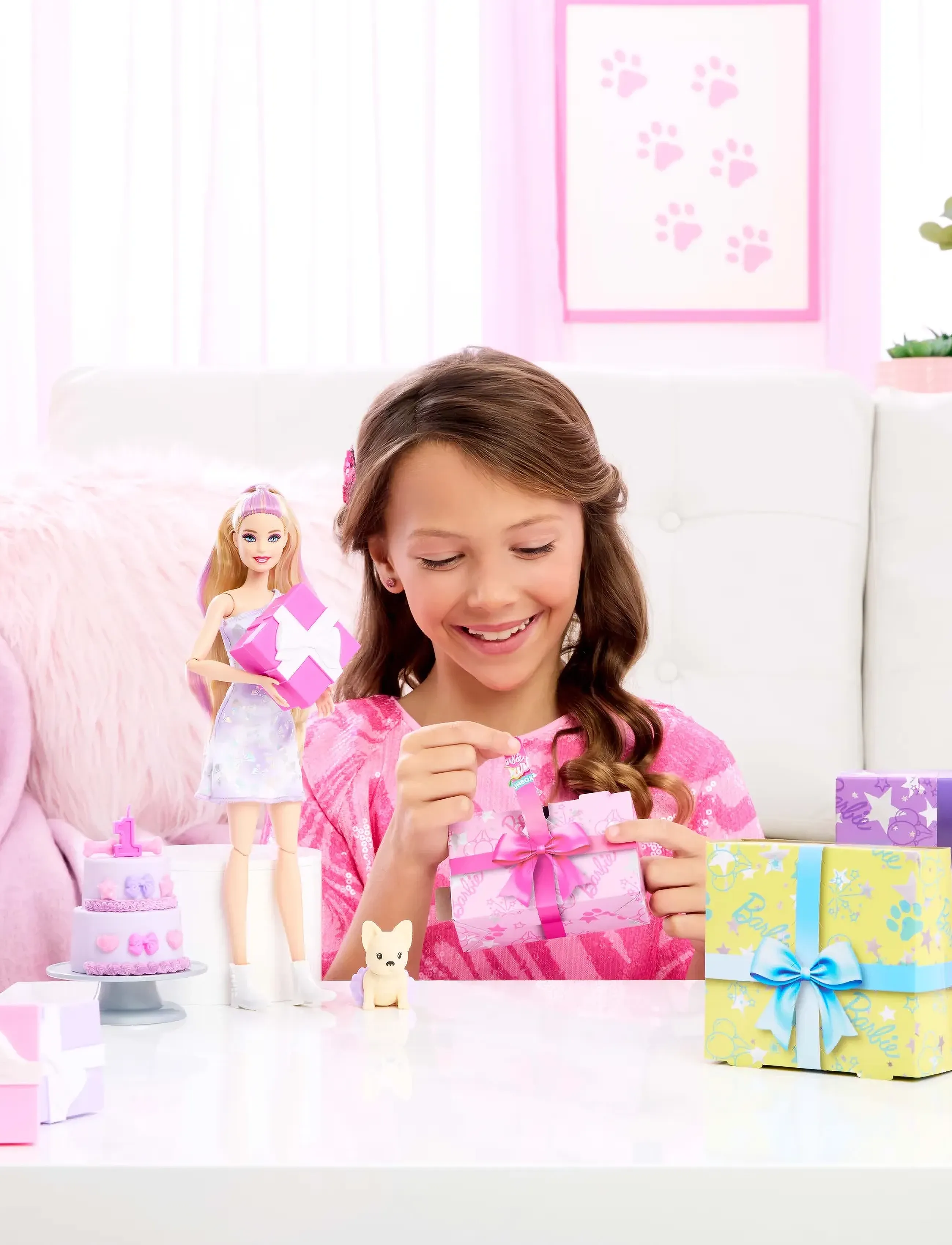 Barbie Party Unboxed Pet Birthday Series Doll & Accessories, Bows Set With 10 Surprises, One Size, Dolls Mehrfarbig/gemustert - Dolls, Kinder