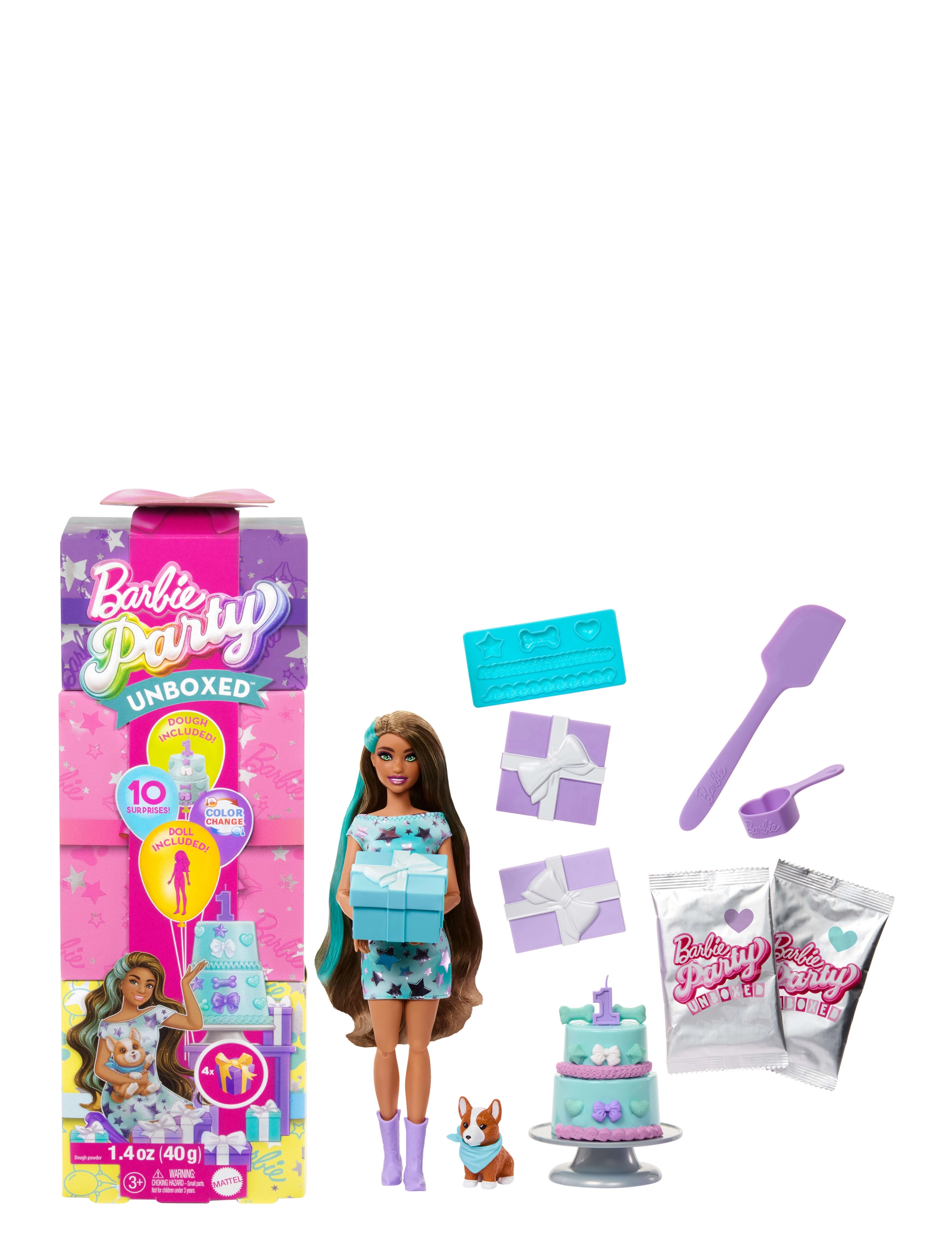 BARBIE Party Unboxed Pet Birthday Series Doll & Accessoires, Party Stars Set With 10 Surprises Patterned - One Size - Kinder
