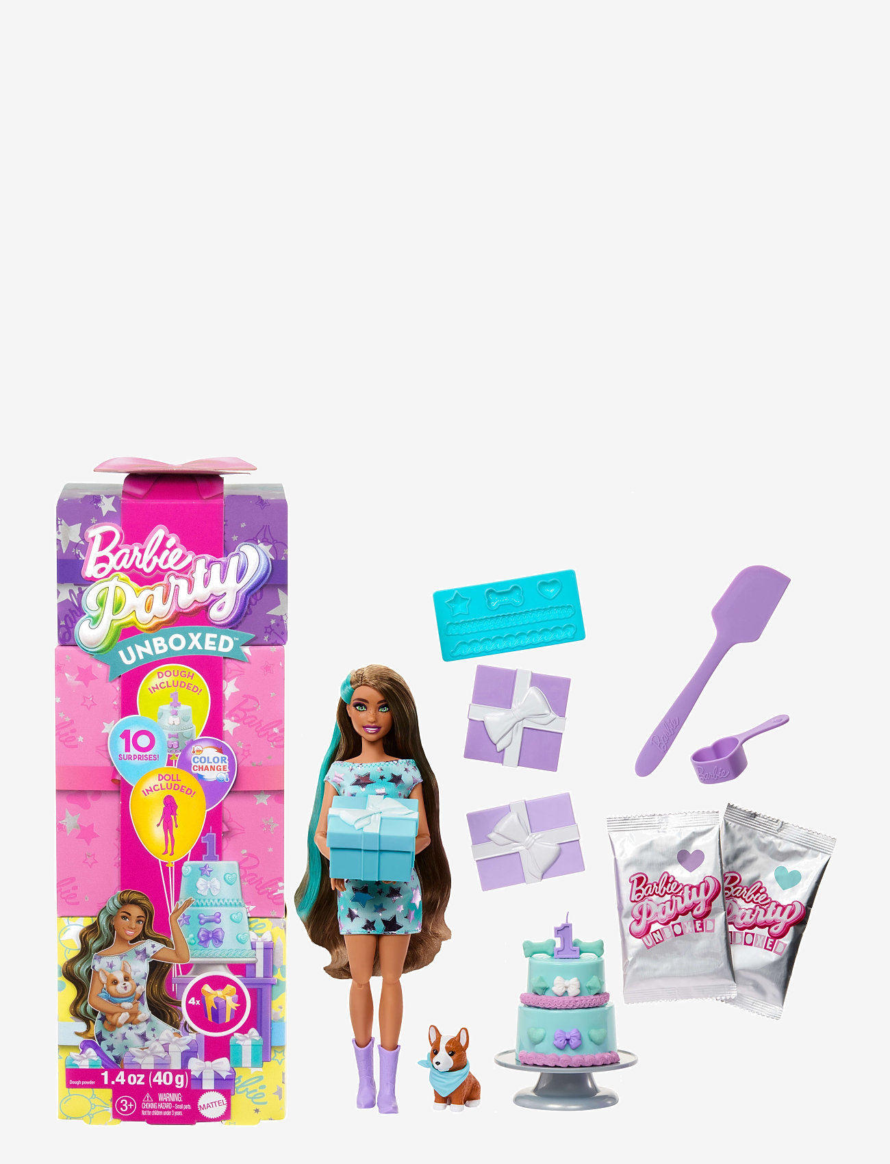 Barbie - Party Unboxed Pet Birthday Series Doll & Accessories, Party Stars Set with 10 Surprises - puppen - multi color - 1