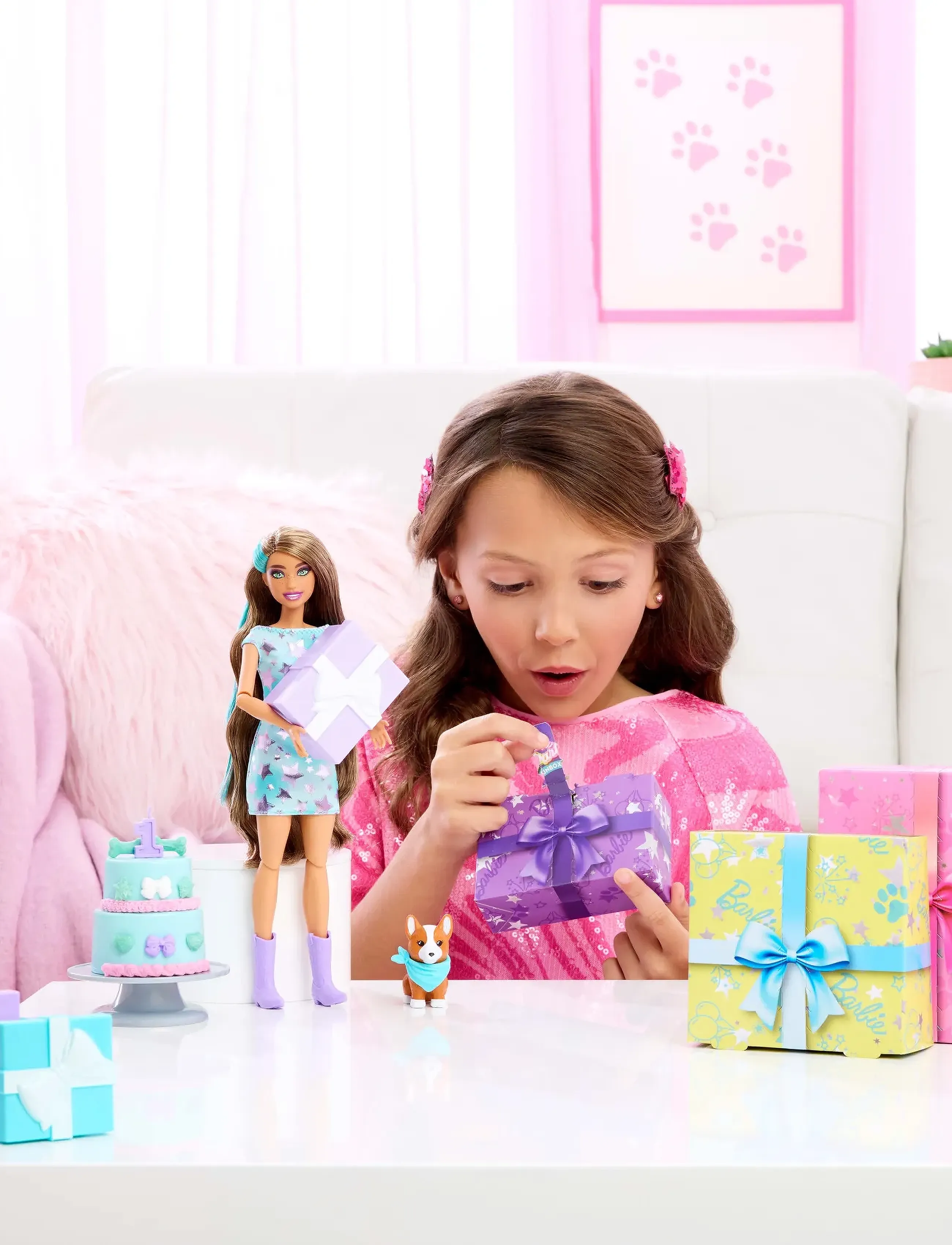 Barbie Party Unboxed Pet Birthday Series Doll & Accessories, Stars Set With 10 Surprises, One Size, Dolls Mehrfarbig/gemustert - Dolls, Kinder