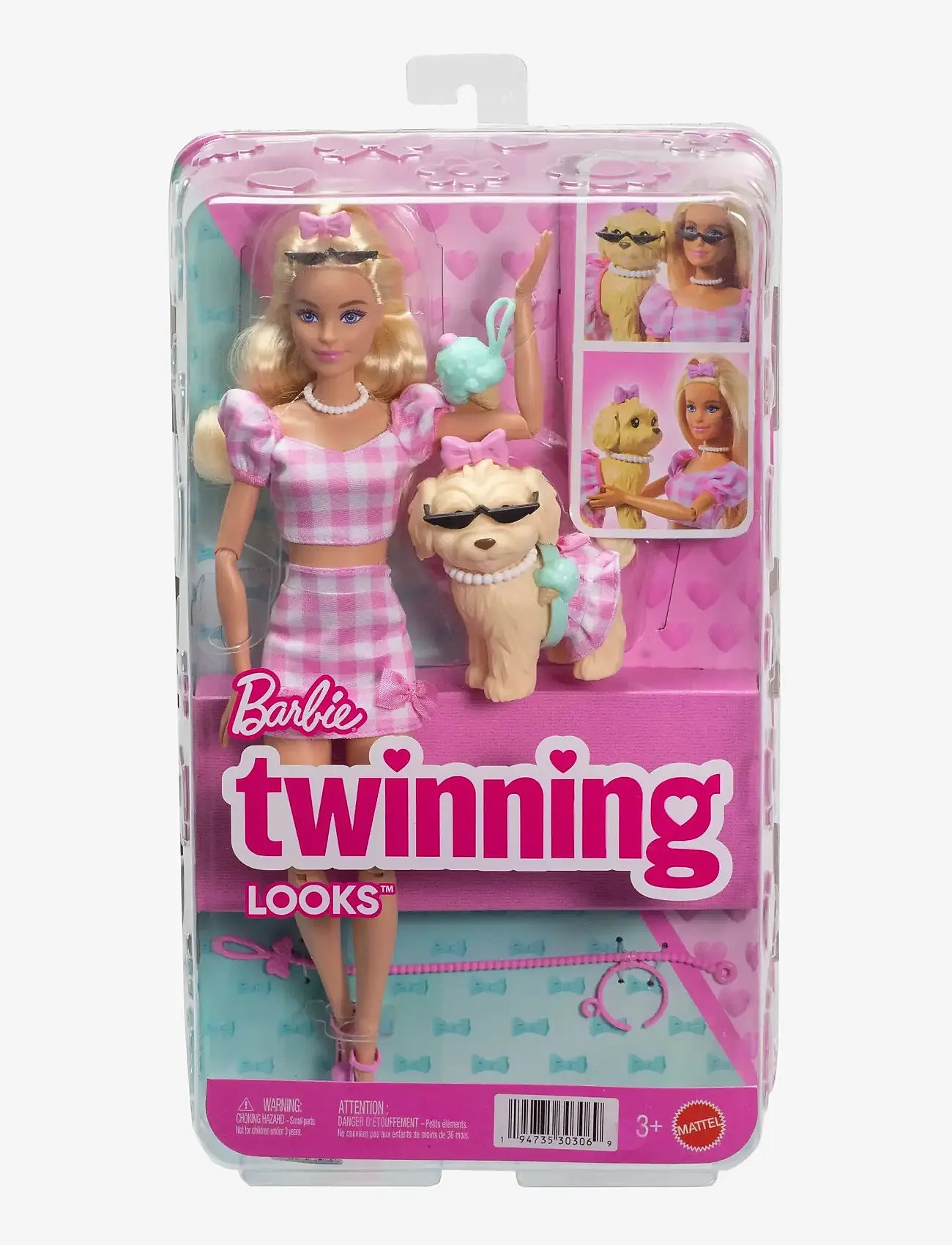 Barbie - Twinning Looks Fashion Doll with Pet Dog, Matching Pink Clothes & Accessories, Blonde - dolls - multi color - 4
