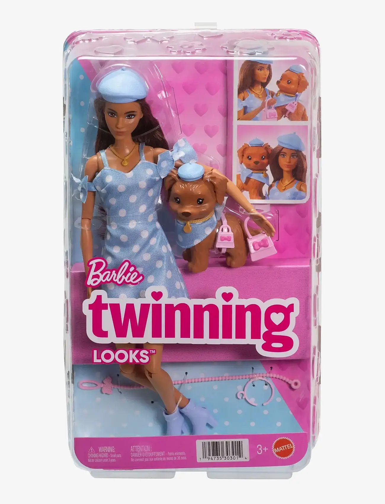 Barbie - Twinning Looks Fashion Doll with Pet Dog, Matching Blue Clothes & Accessories, Brunette - dukker - multi color - 4