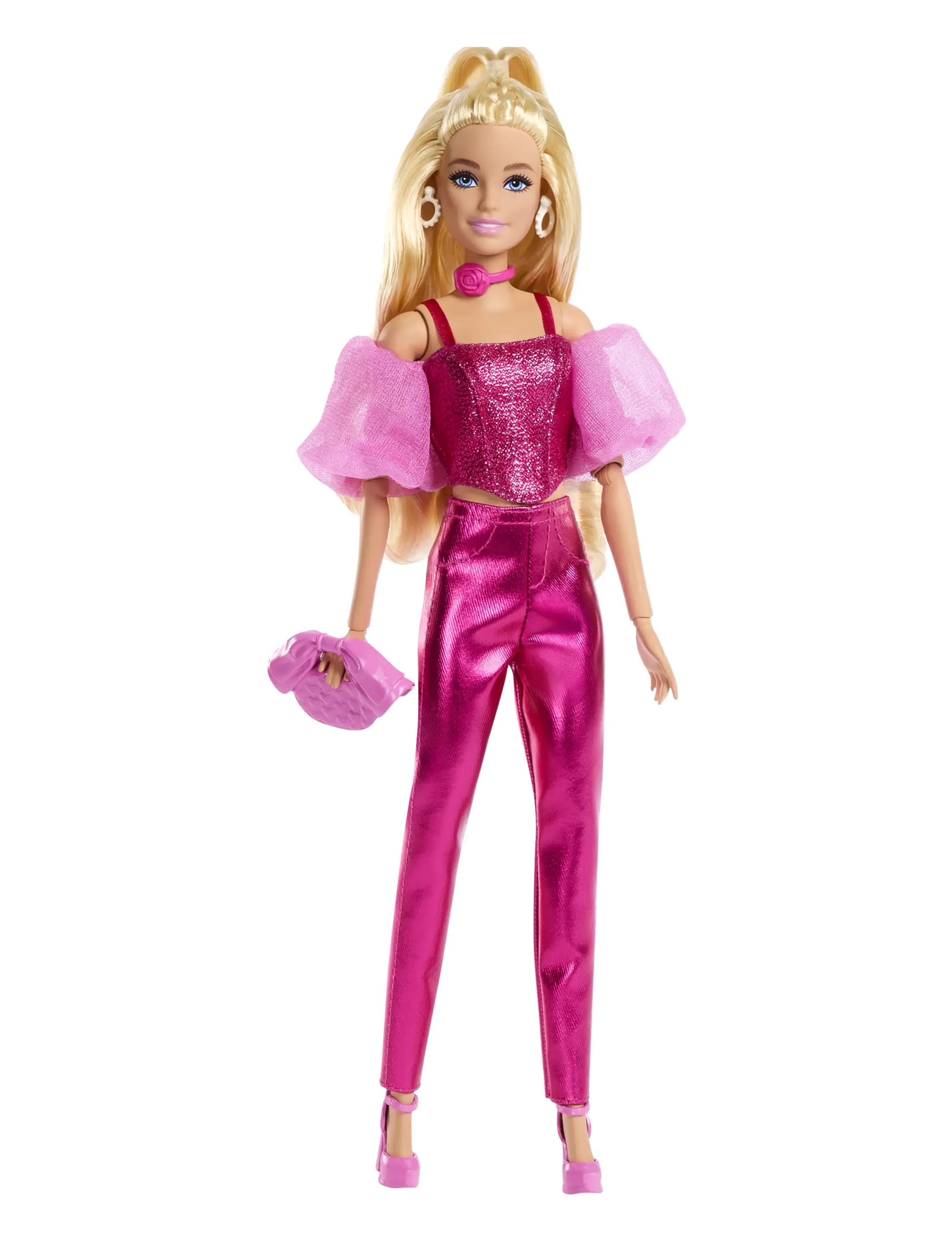 Barbie Deluxe Style Fashion Doll #5 In Metallic Pink Outfit With Corset Top And Accessories, Blonde, One Size, Dolls & Rosa - Dolls, Kinder
