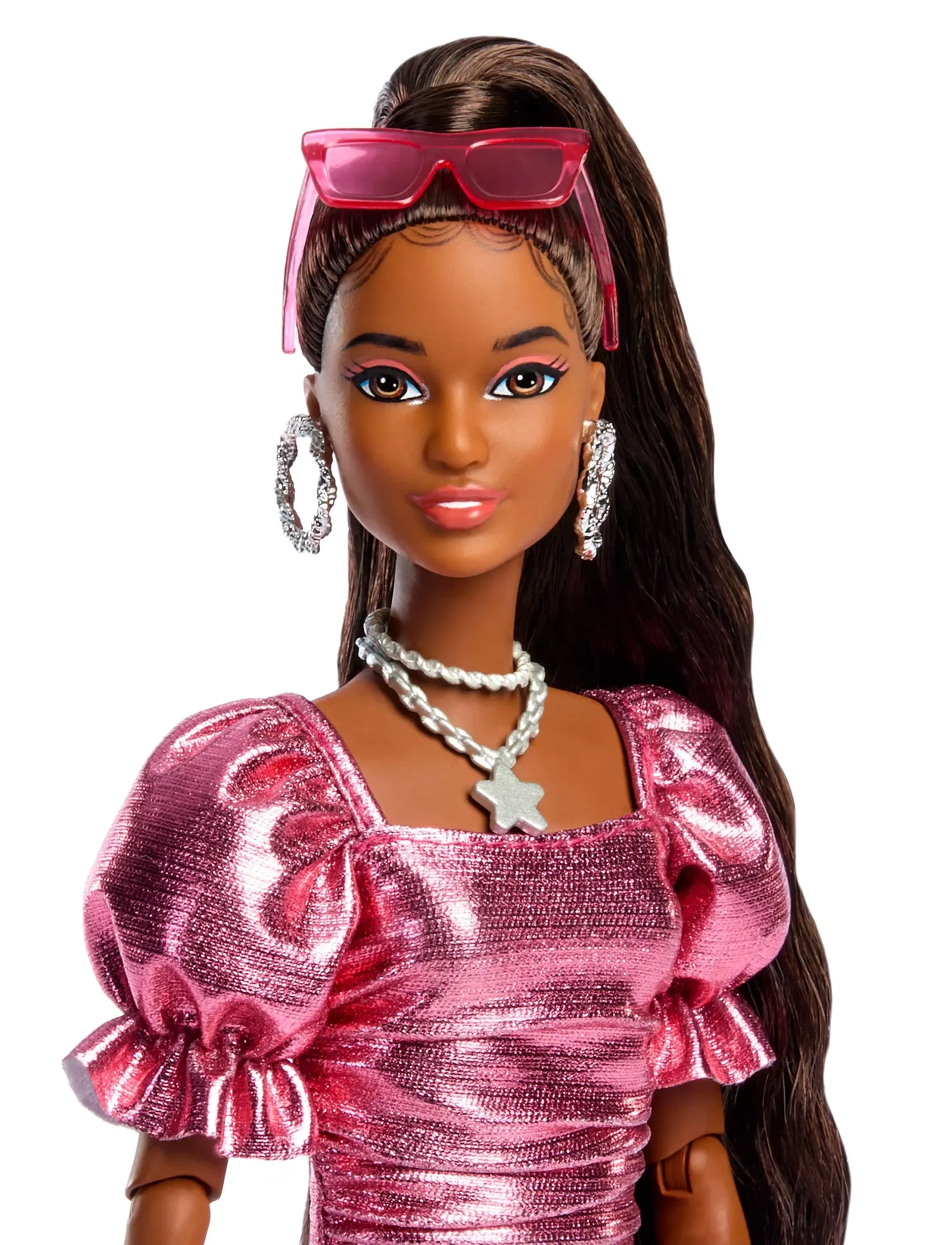 Barbie - Deluxe Style Fashion Doll #6 in Metallic Coral Dress with Bubble Hem and Silvery Accessories - dukker - multi color - 4