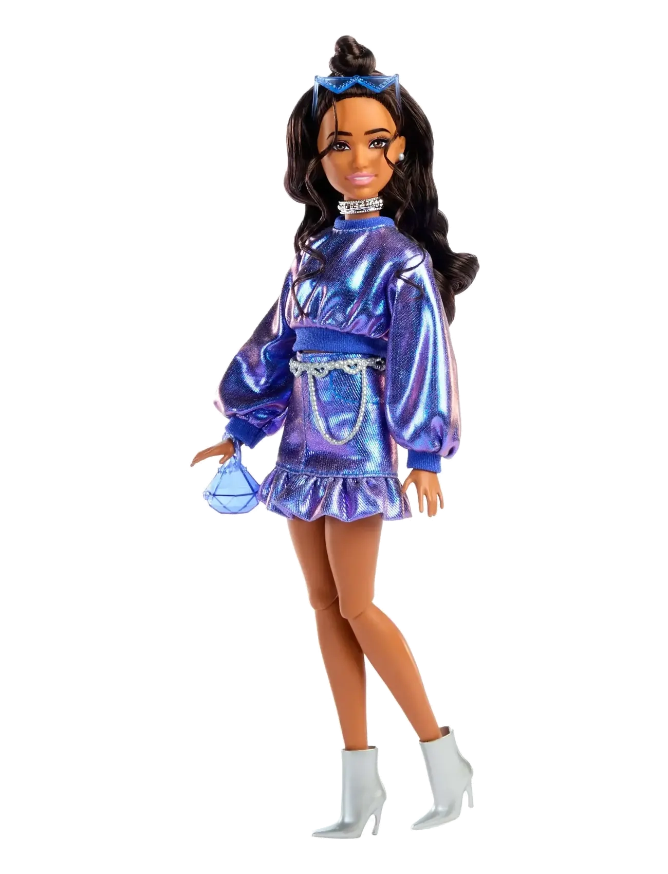 Barbie Deluxe Style Fashion Doll #7 In Metallic Blue Top And Skirt With Accessories, Brunette, One Size, Dolls & Mehrfarbig/gemustert - Dolls, Kinder