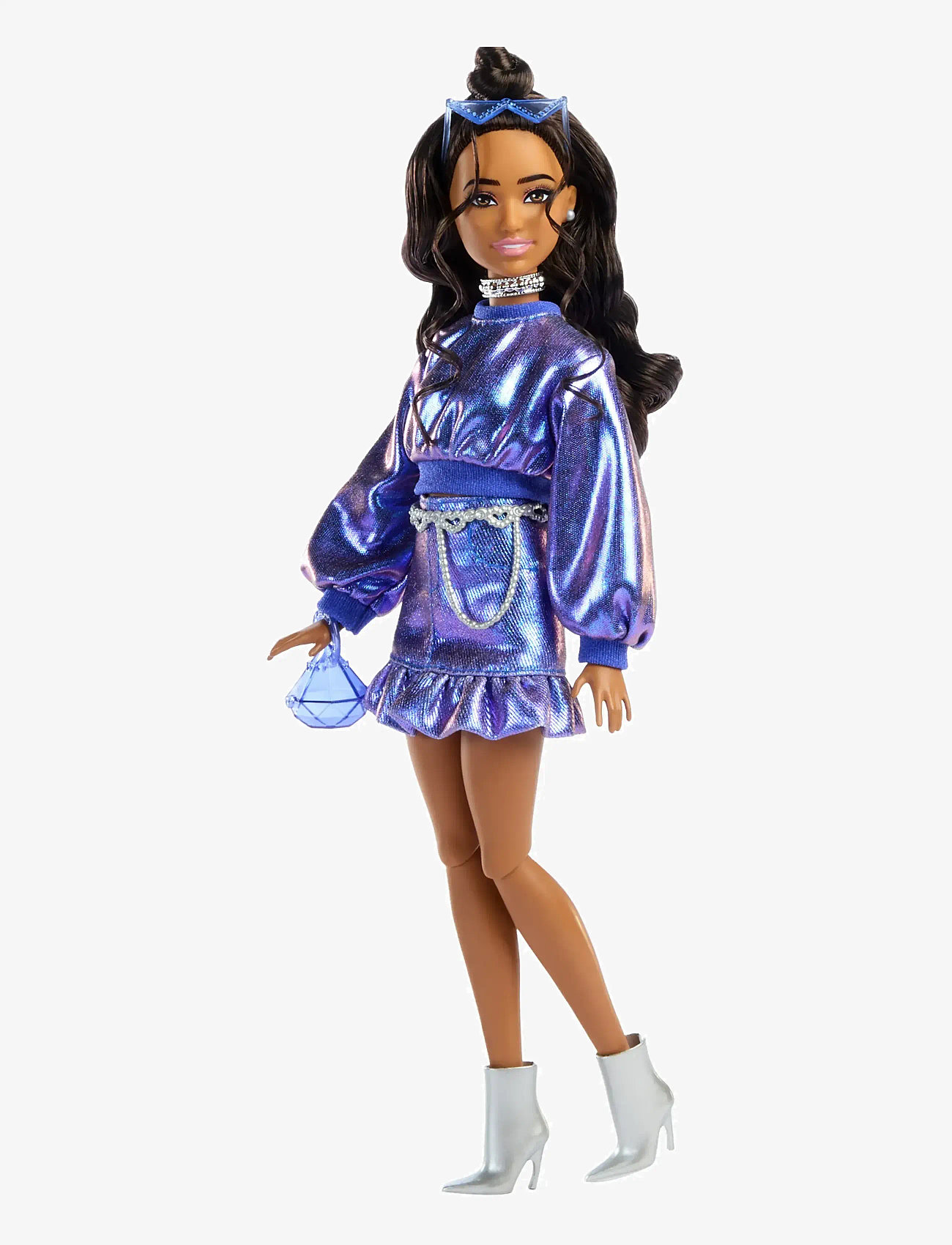 Barbie - Deluxe Style Fashion Doll #7 in Metallic Blue Top and Skirt with Accessories, Brunette - dukker - multi color - 2
