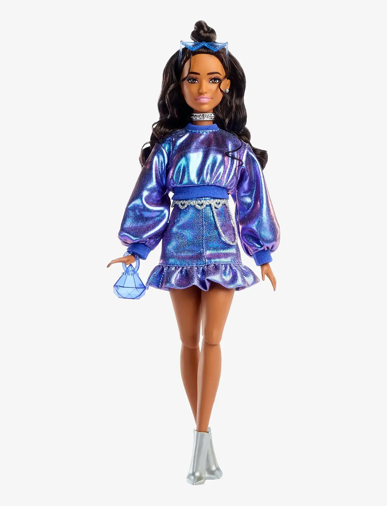 Barbie - Deluxe Style Fashion Doll #7 in Metallic Blue Top and Skirt with Accessories, Brunette - dukker - multi color - 5
